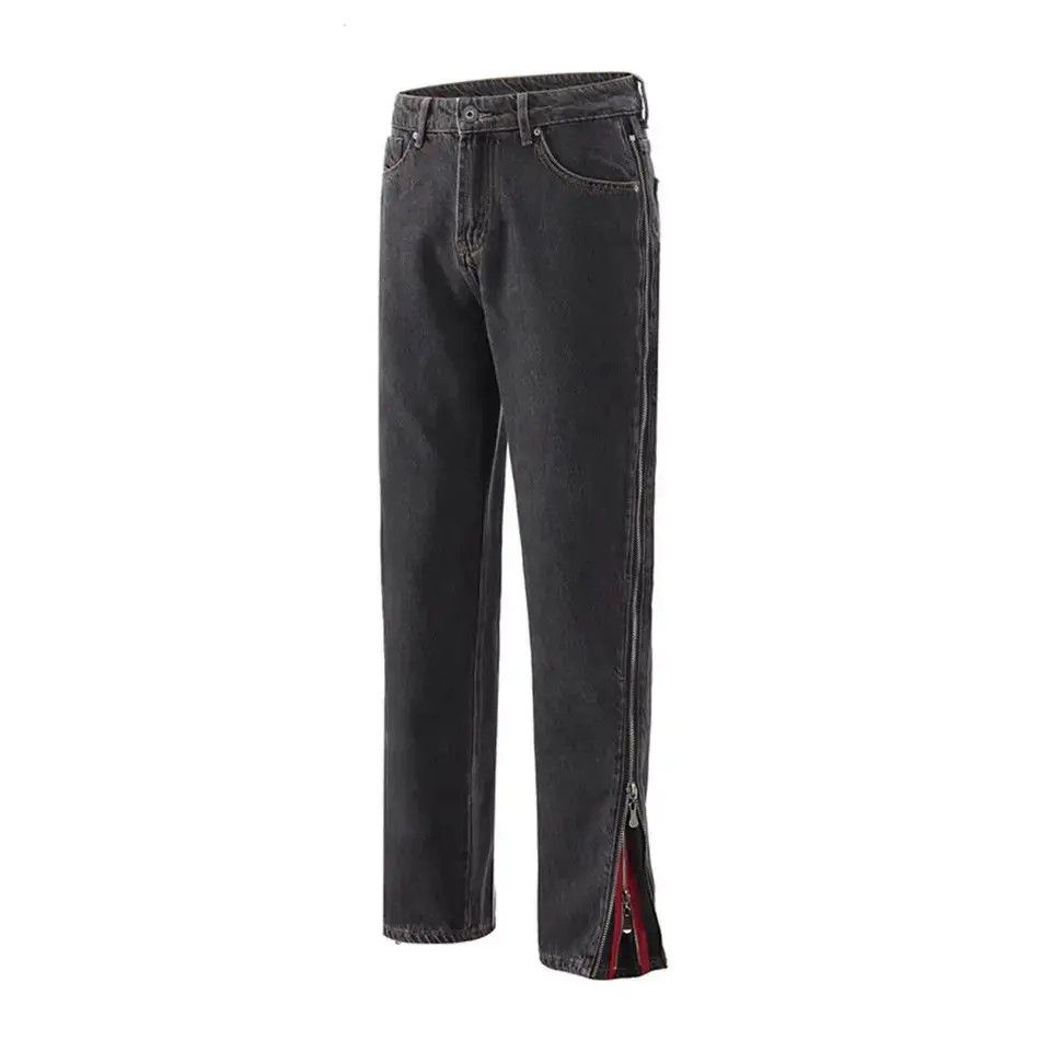 Japanese Brand Straight Frayed Jeans Side Zipper Harajuku Style Loose Pants Size US 30 / EU 46 - 3 Thumbnail