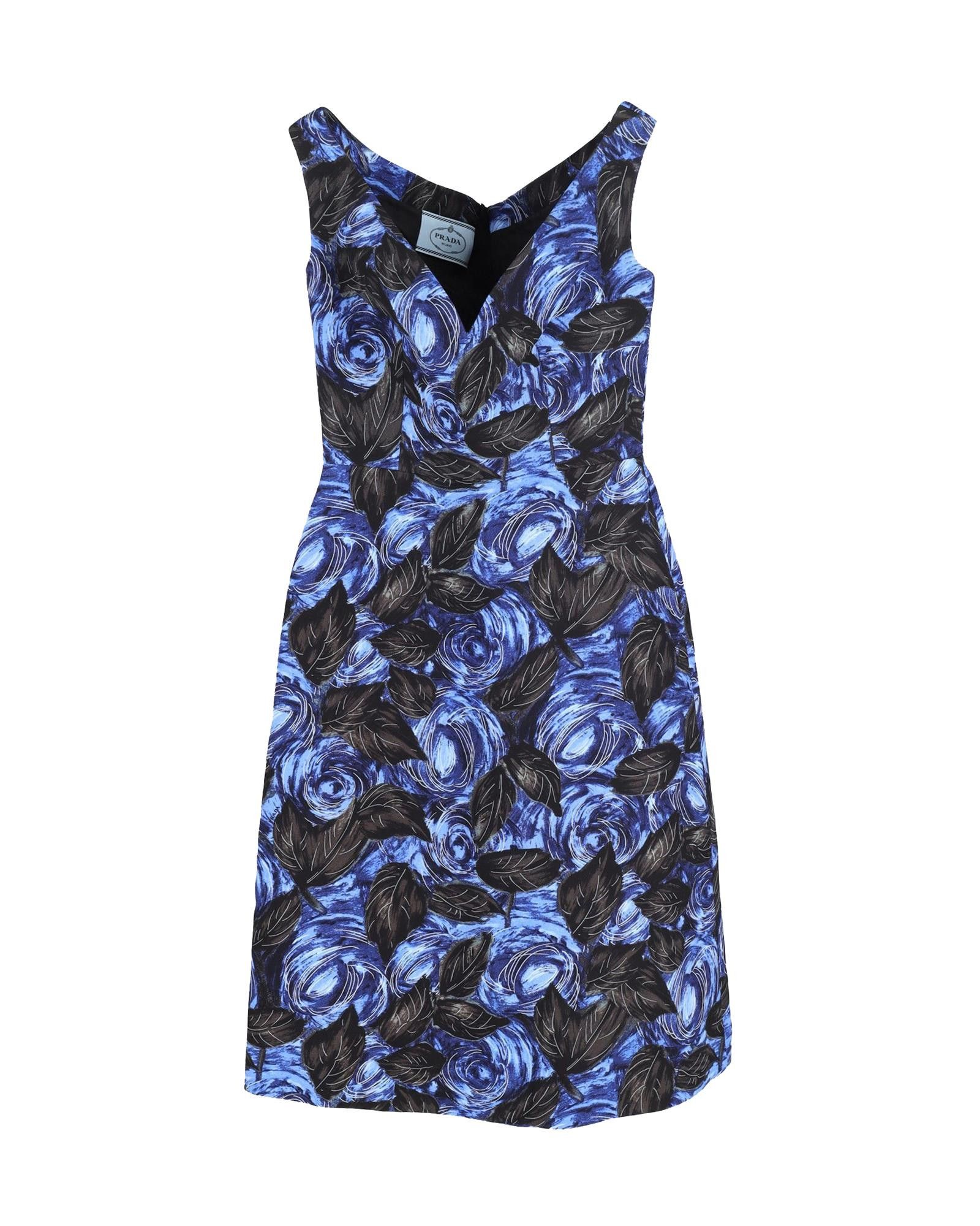 image of Prada Off-The-Shoulder Floral Dress In Blue, Women's (Size Small)