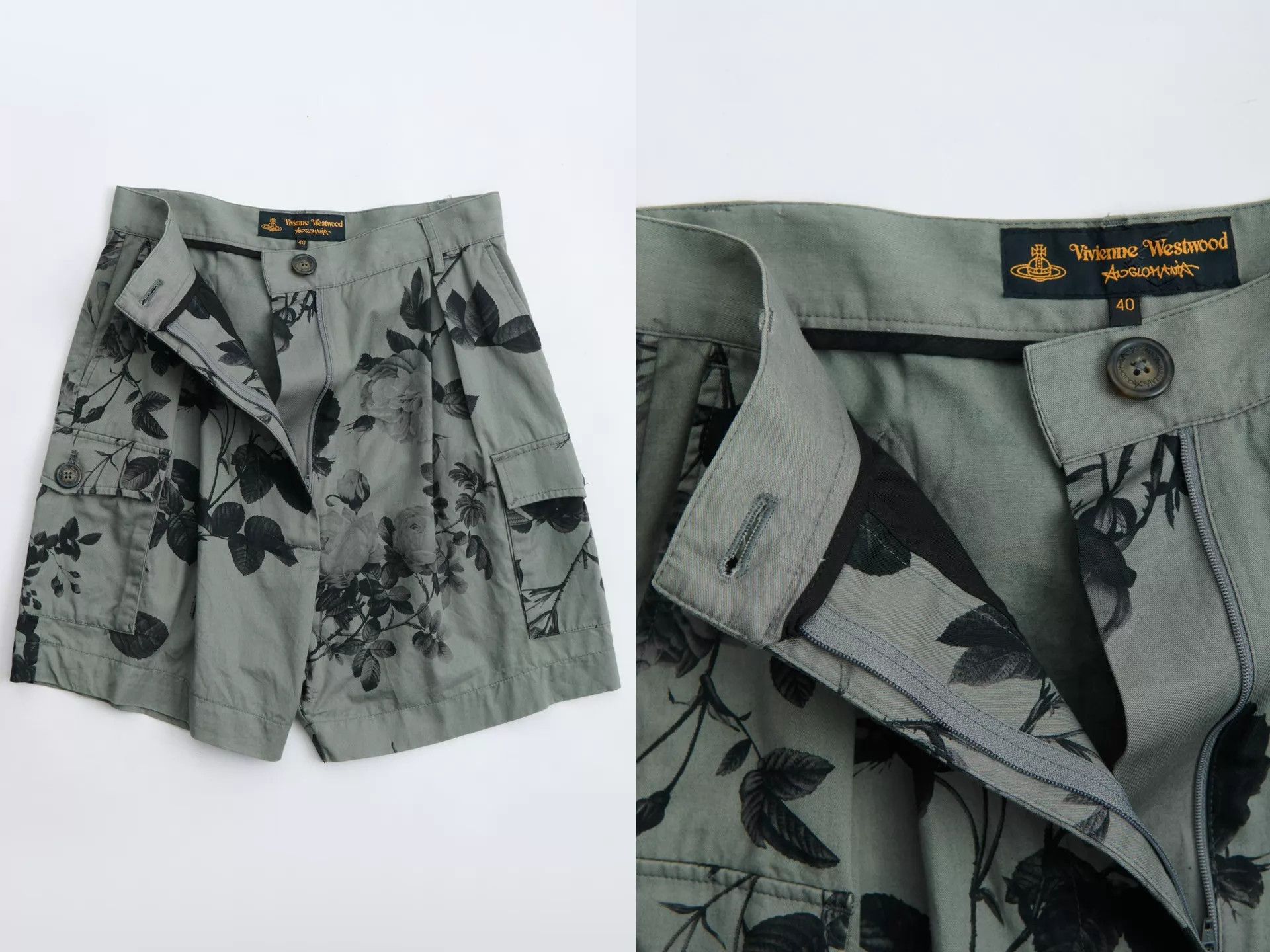 Vivienne Westwood VIVIENNE WESTWOOD Anglomania Gray-Green Black Rose Cargo Shorts Size 27" / US 4 / IT 40 - 8 Thumbnail