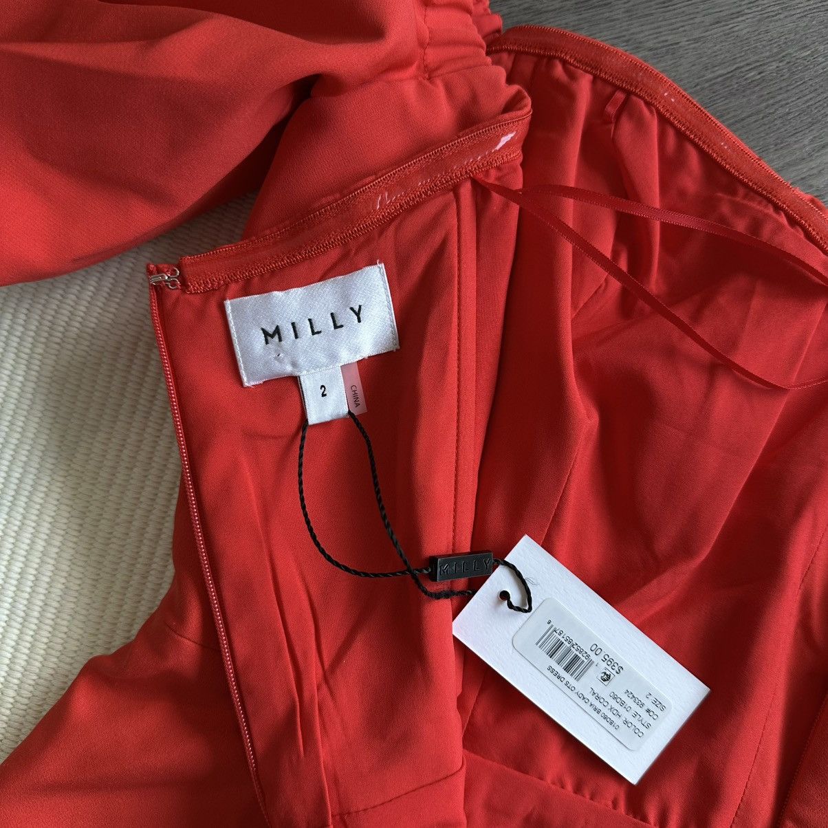 MILLY Milly Bria Off-the-Shoulder Midi Coral Dress Size XS / US 0-2 / IT 36-38 - 9 Thumbnail
