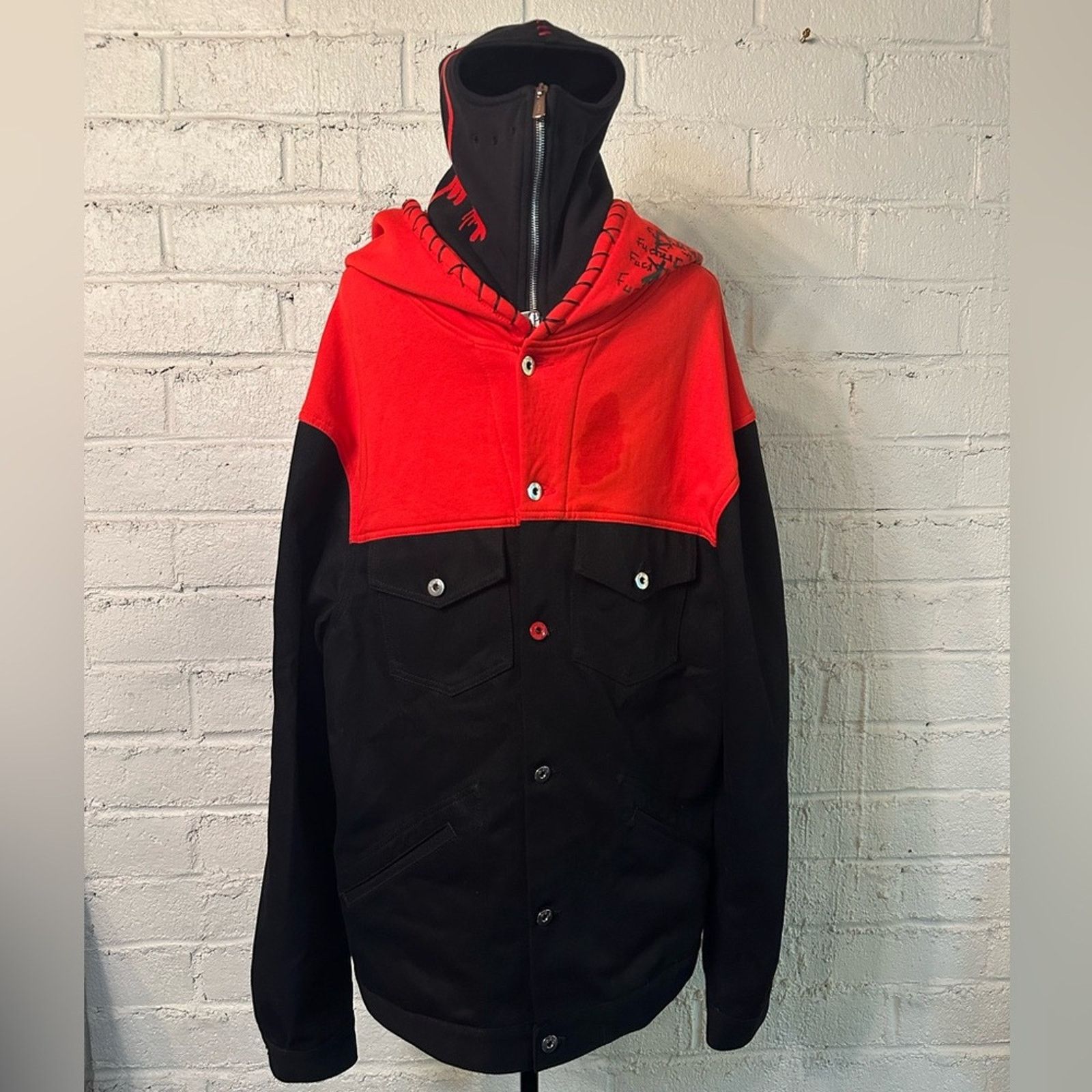 Marc Jacques Burton Rare MJB Hooded Balaclava MP Denim Jacket IT 48 Black / Red Size US M / EU 48-50 / 2 - 15 Thumbnail