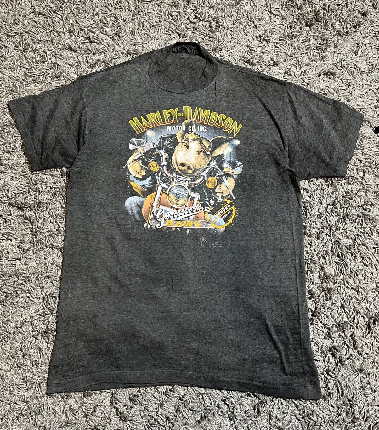HARLEY DAVIDSON 3D EMBLEM 1989 GENUINE HAWG MENS T-SHIRT