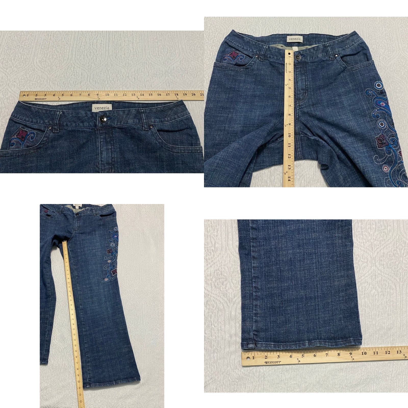 Denime Venezia Women's Jeans Denim Bootcut Embroidered Size 18 Dark Wash Average Inseam 31 in Five Pocket Design Comfort Stretch Size 40" / US 18 - 8 Thumbnail