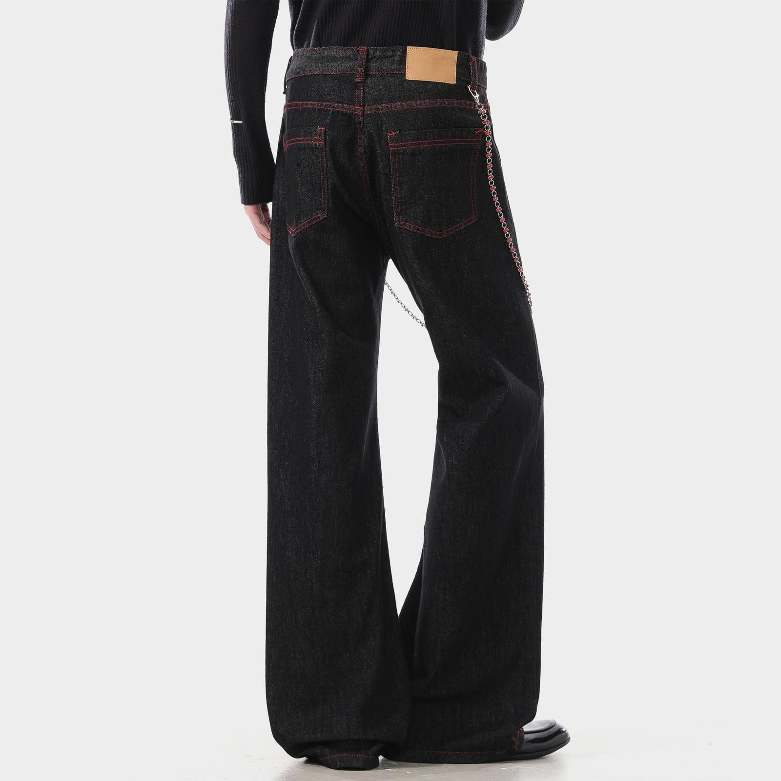 Vintage Black Wide Leg Denim Jeans with Chain Detail Size US 32 / EU 48 - 4 Thumbnail