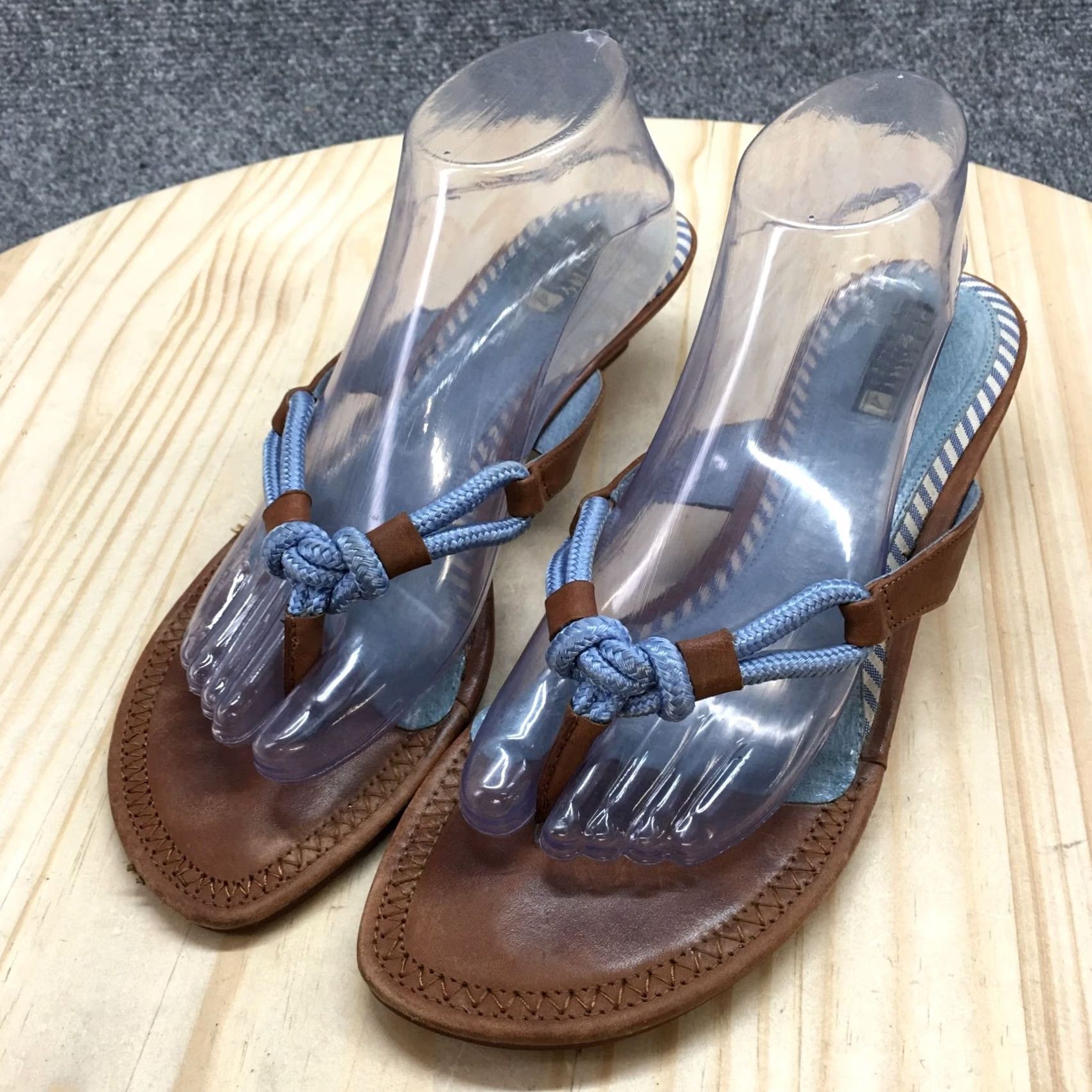 Sperry Sperry Sandals Womens 10 Brown Leather Blue Rope Thong Wedge Heels Slip On Size US 10 / IT 40 - 3 Thumbnail