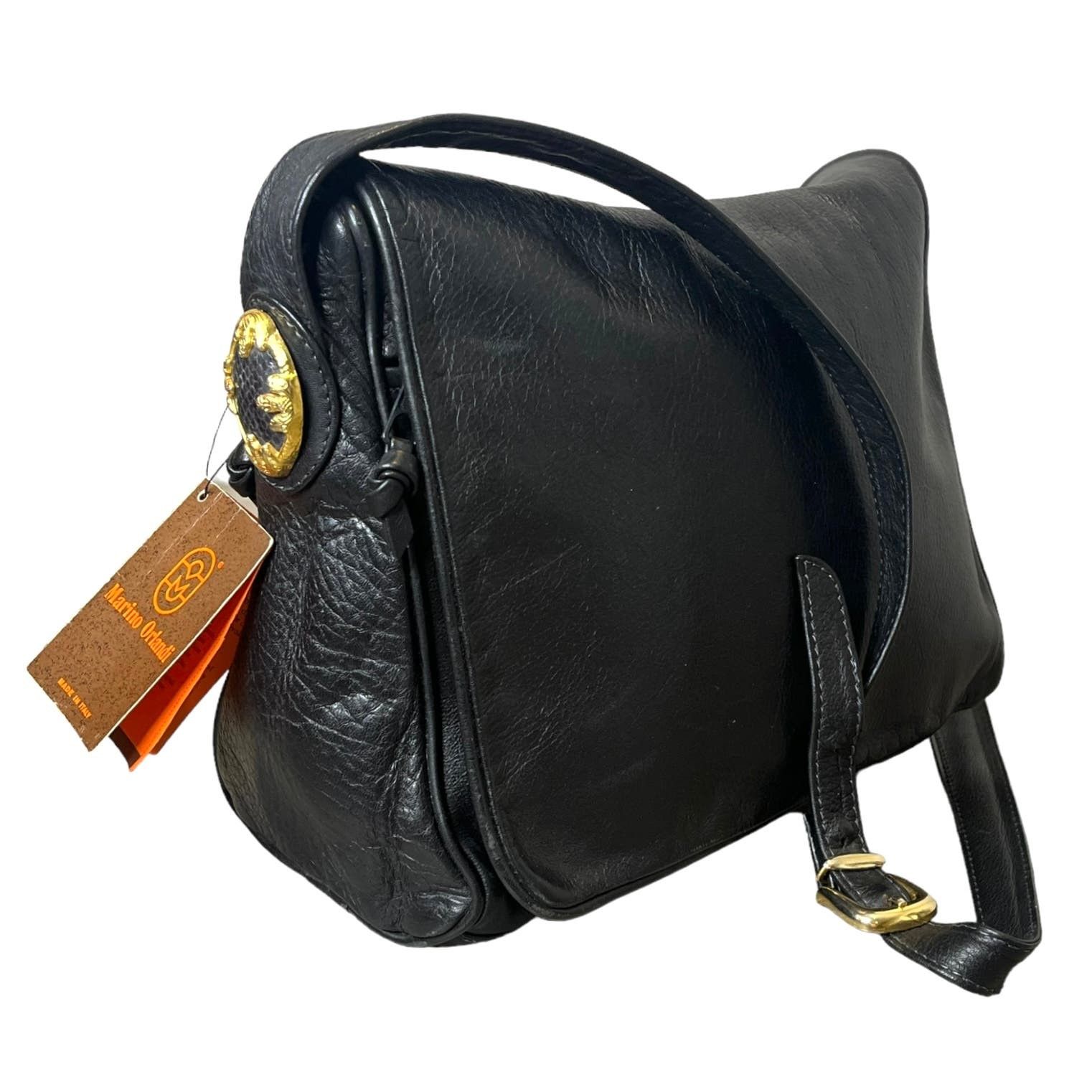 image of Vintage New Marino Orlandi Francesco Biasia Black Leather Handbag, Women's