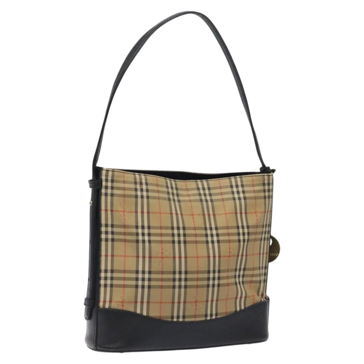 Burberry Nova Check Shoulder Bag Canvas Beige Auth 120468, Women's