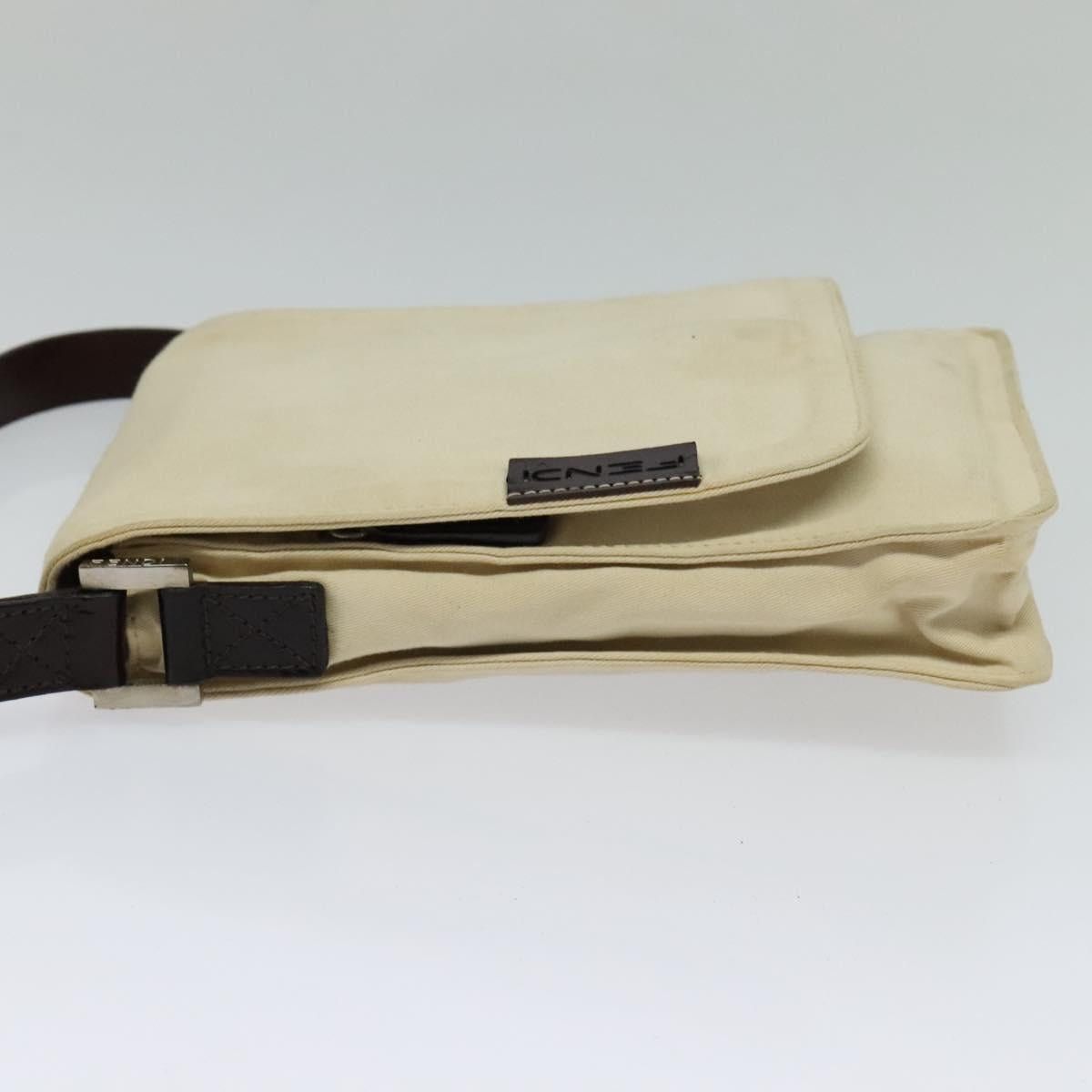 FENDI Shoulder Bag Canvas White Silver