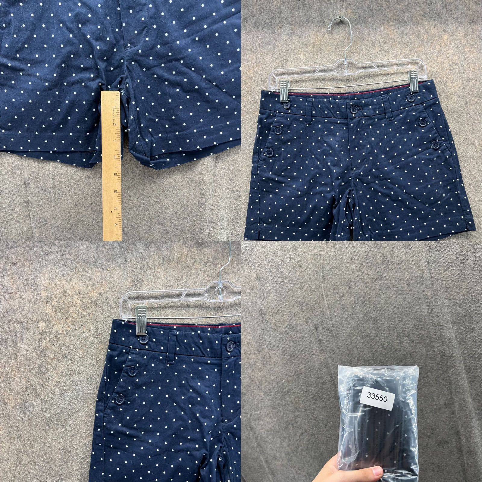 Tommy Hilfiger VINTAGE Tommy Hilfiger Shorts Womens 2 Navy Blue White Polka Dot Classic Stretch 5" Size 26" / US 2 / IT 38 - 8 Thumbnail
