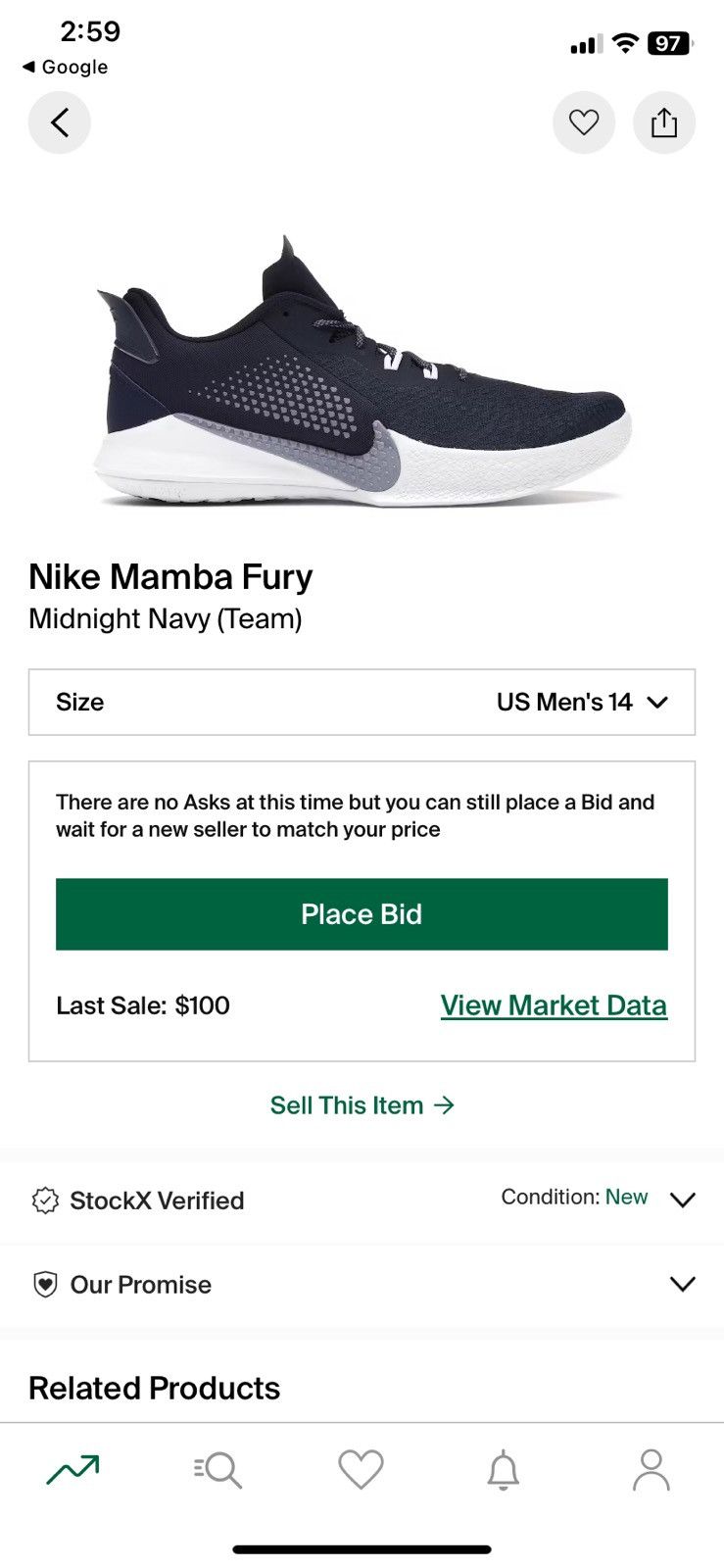 Nike Mamba Fury Midnight Navy Size US 14 / EU 47 - 14 Thumbnail
