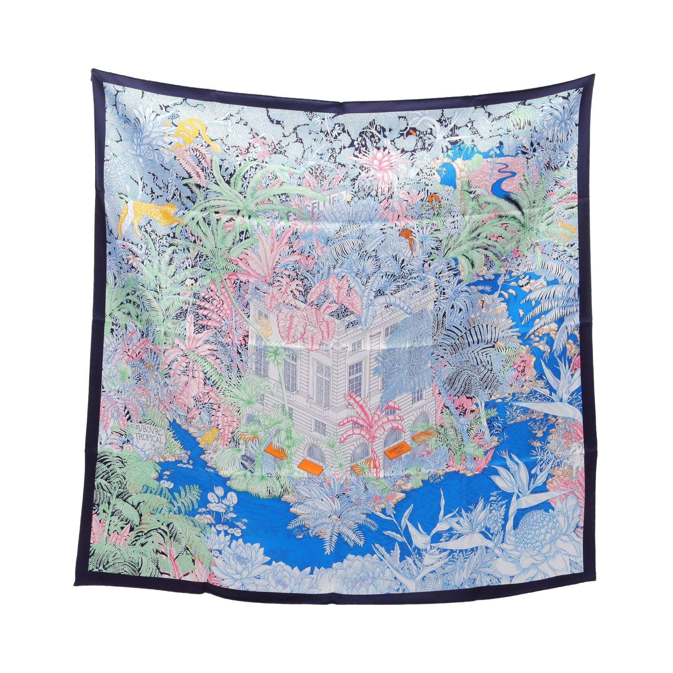 Hermes Hermes Carres 90 Faubourgtropical Scarf Silk Navy Multicolor Size ONE SIZE - 1 Thumbnail