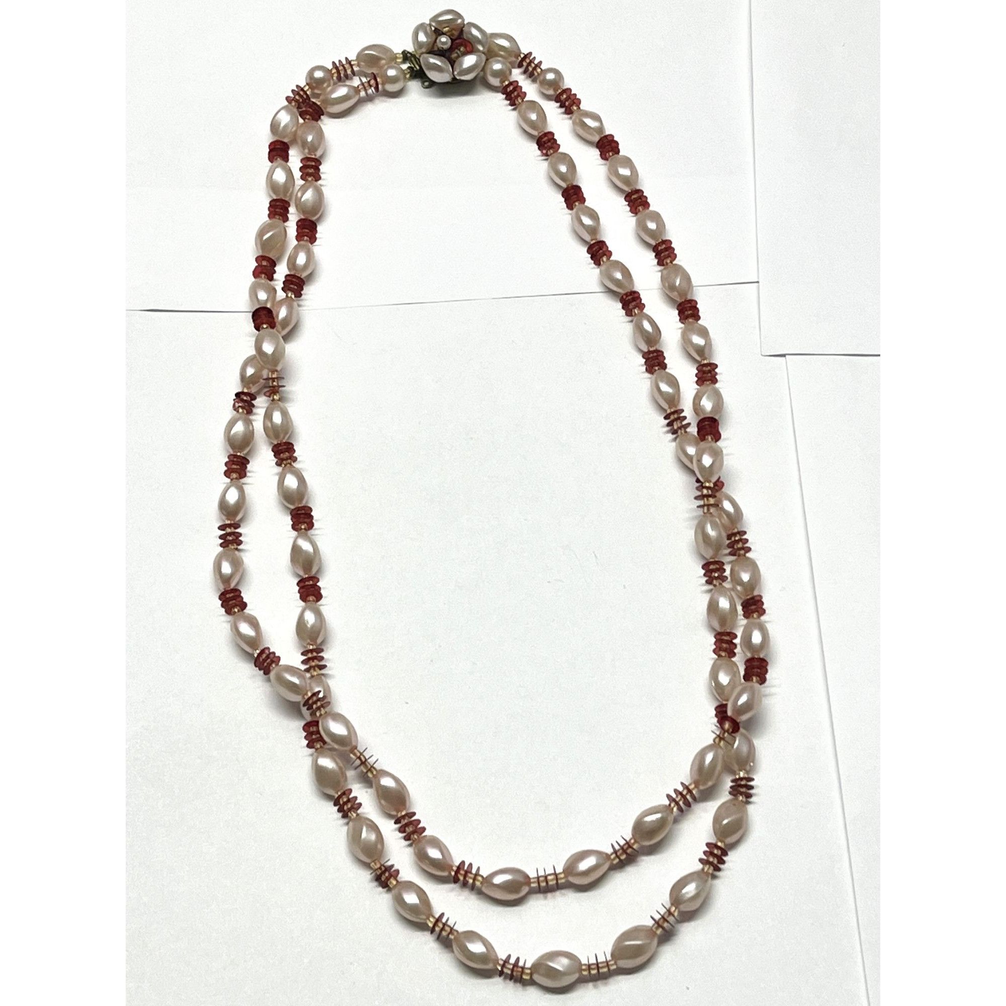 Vintage pink red beaded Japan necklace
