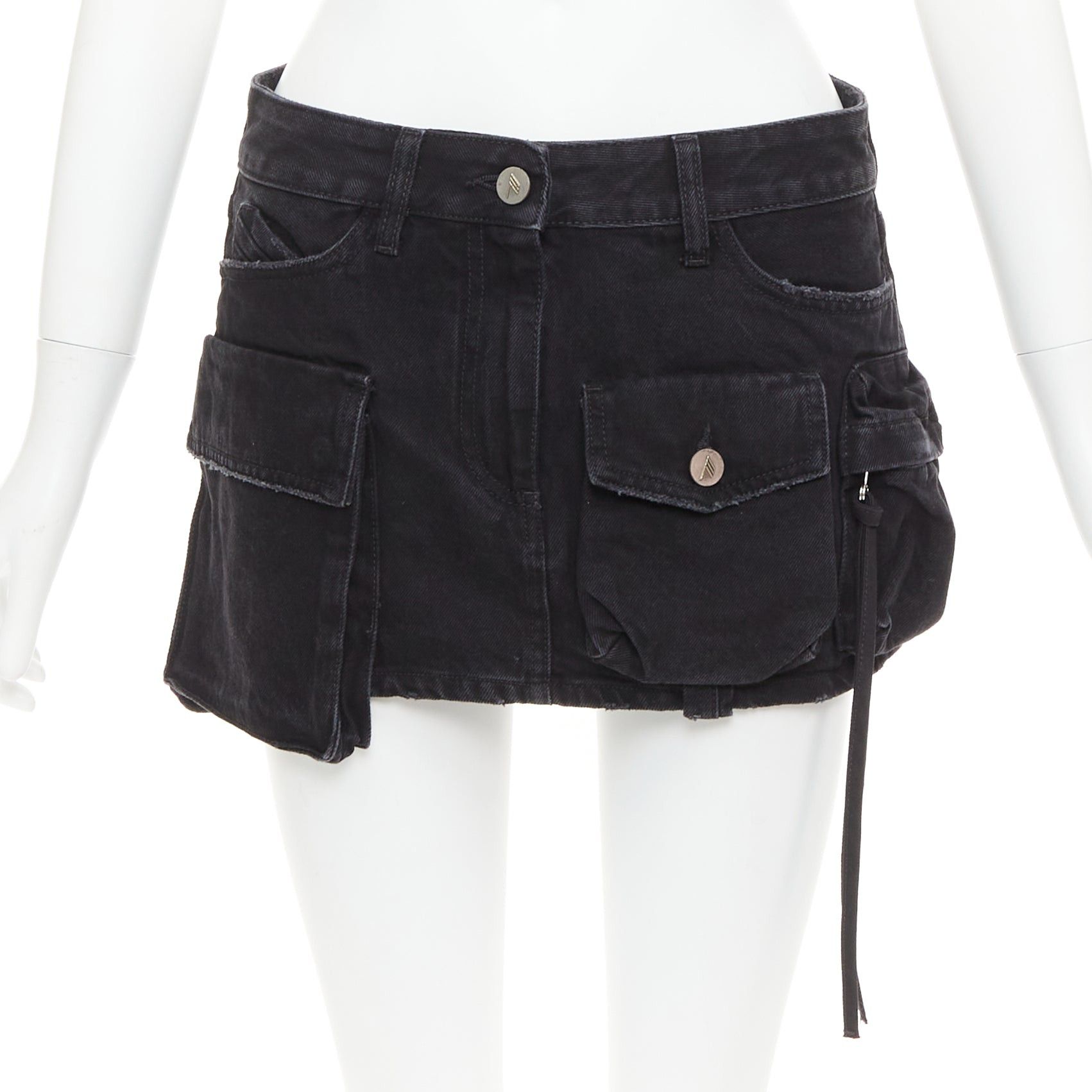 The Attico THE ATTICO Fay black cotton multi cargo pocket low rise mini skirt 25" Size 27" / US 4 / IT 40 - 1 Thumbnail