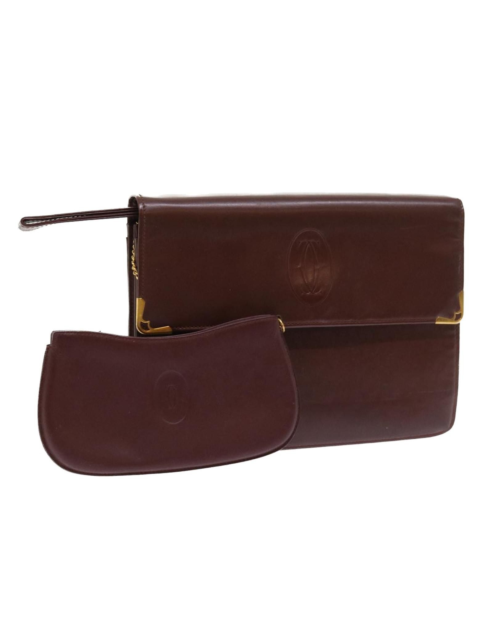 image of Cartier Leather Clutch Bag With Pouch - Wine Red, Women's