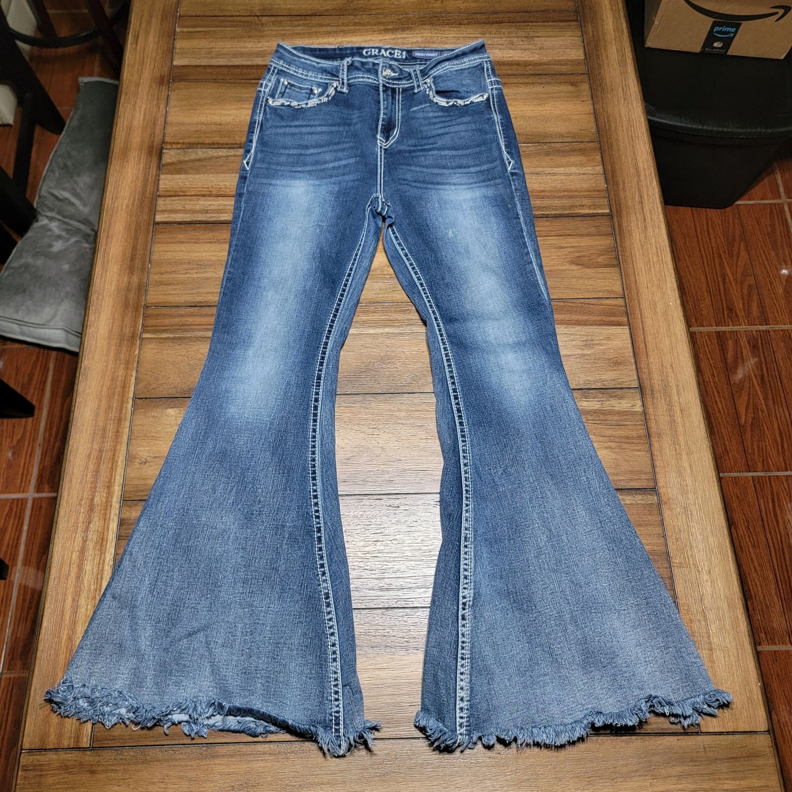 Grace in LA Grace In LA Jeans w/ Raw Hem Bell Bottoms & Bling - Size 28 Size 28" / US 6 / IT 42 - 1 Thumbnail