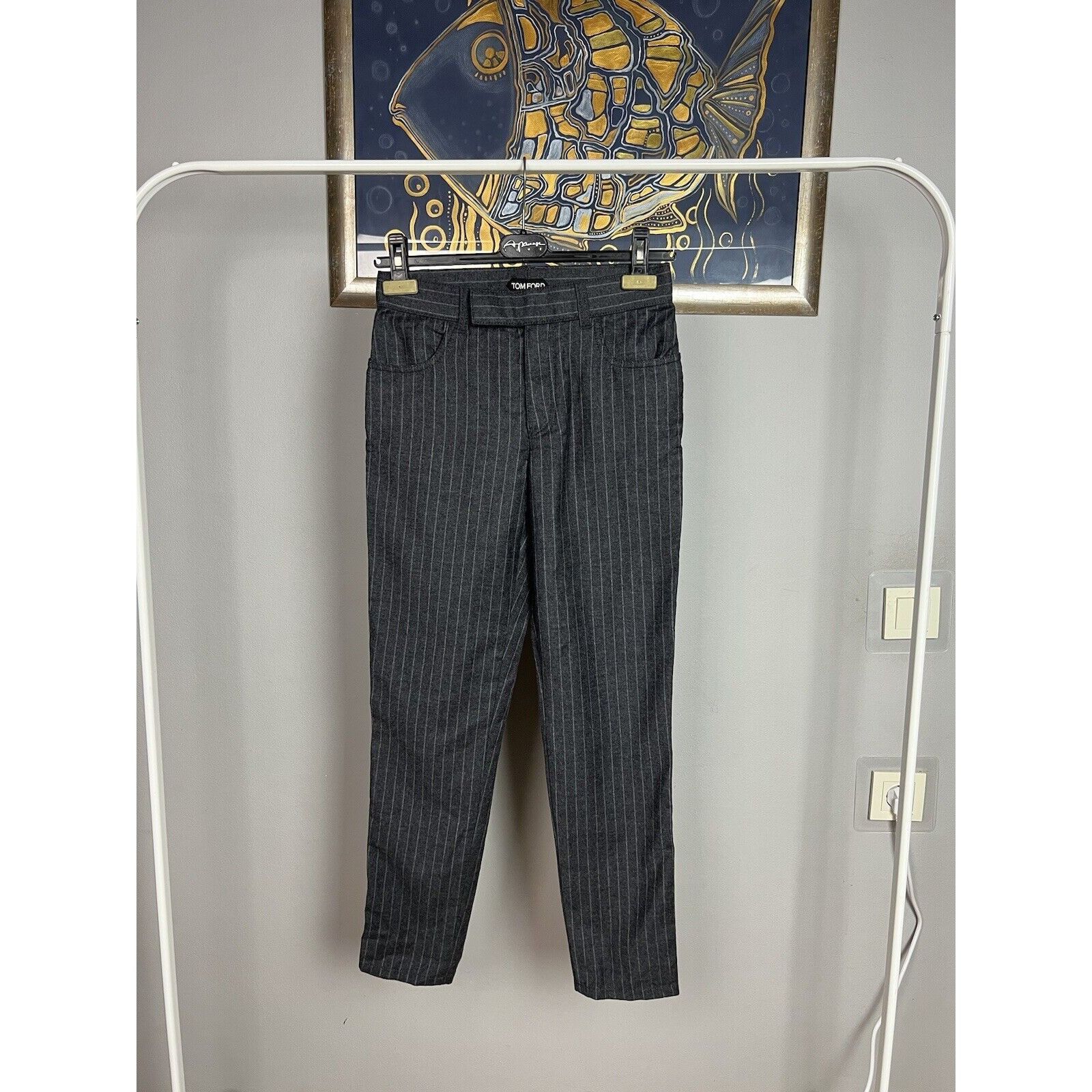 Tom Ford MINT! Tom Ford Gray Striped Women`s Wool Pants Size 36 Size 25" / US 0 / IT 36 - 2 Thumbnail