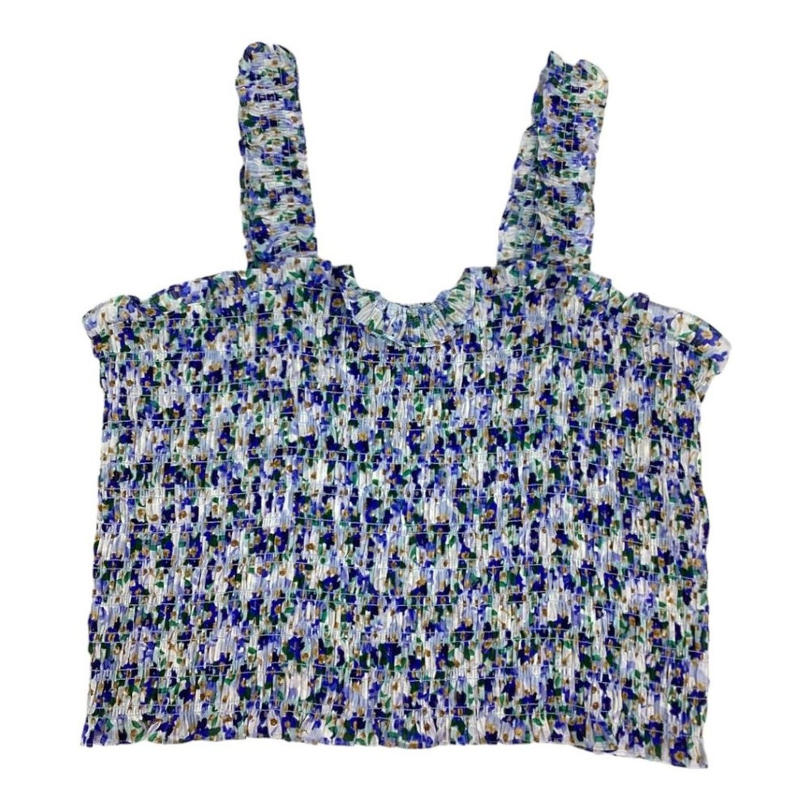 Veronica Beard Veronica Beard Averie Smocked Cropped Tank Blue XL NWOT $298 Size XL / US 12-14 / IT 48-50 - 4 Thumbnail