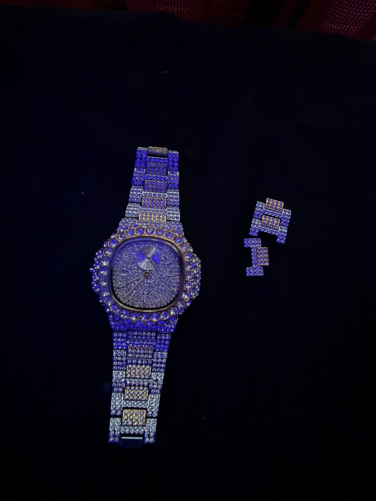 Other Purple Gradient Iced Out Bust Down Moissanite Watch VVS Size 44 - 2 Thumbnail
