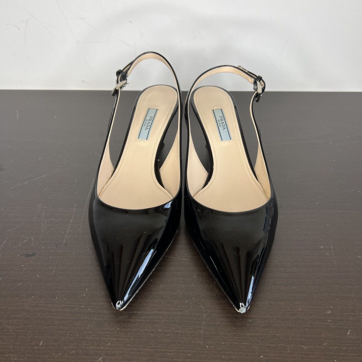 Prada PRADA Slingback Kitten Heels Black Patent Leather Scarfs Size US 7.5 / IT 37.5 - 3 Thumbnail