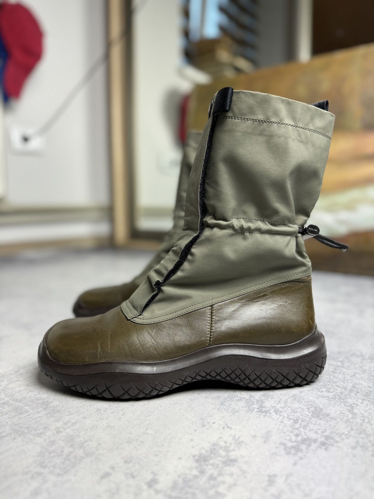 Archival Clothing x Italian Designers Prada Square Toe Vibram Luxury Combat Boots Shoes in Green (Size 8)
