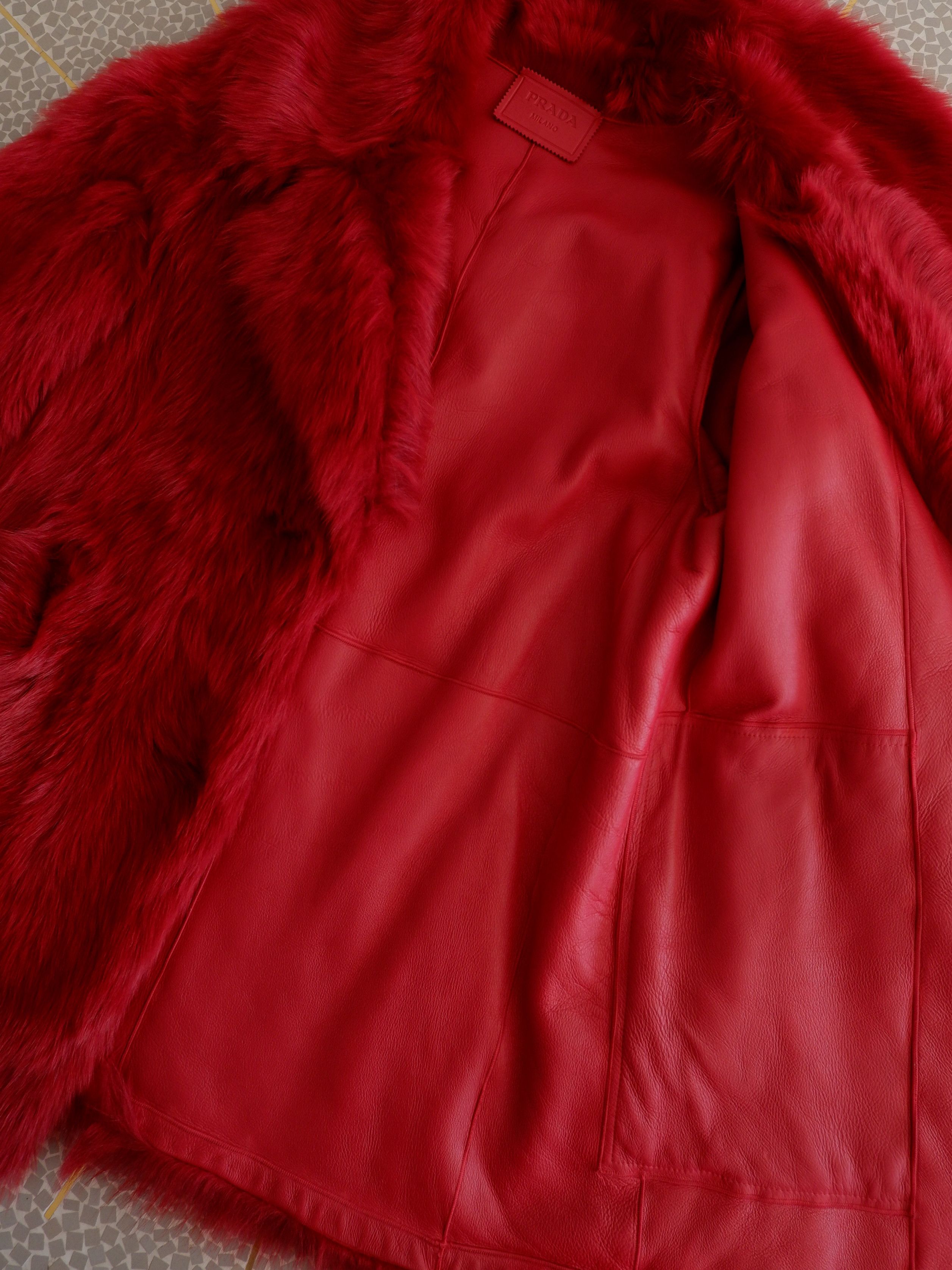 Prada Last drop! Prada red dyed sheep fur coat AW17 Size S / US 4 / IT 40 - 7 Thumbnail