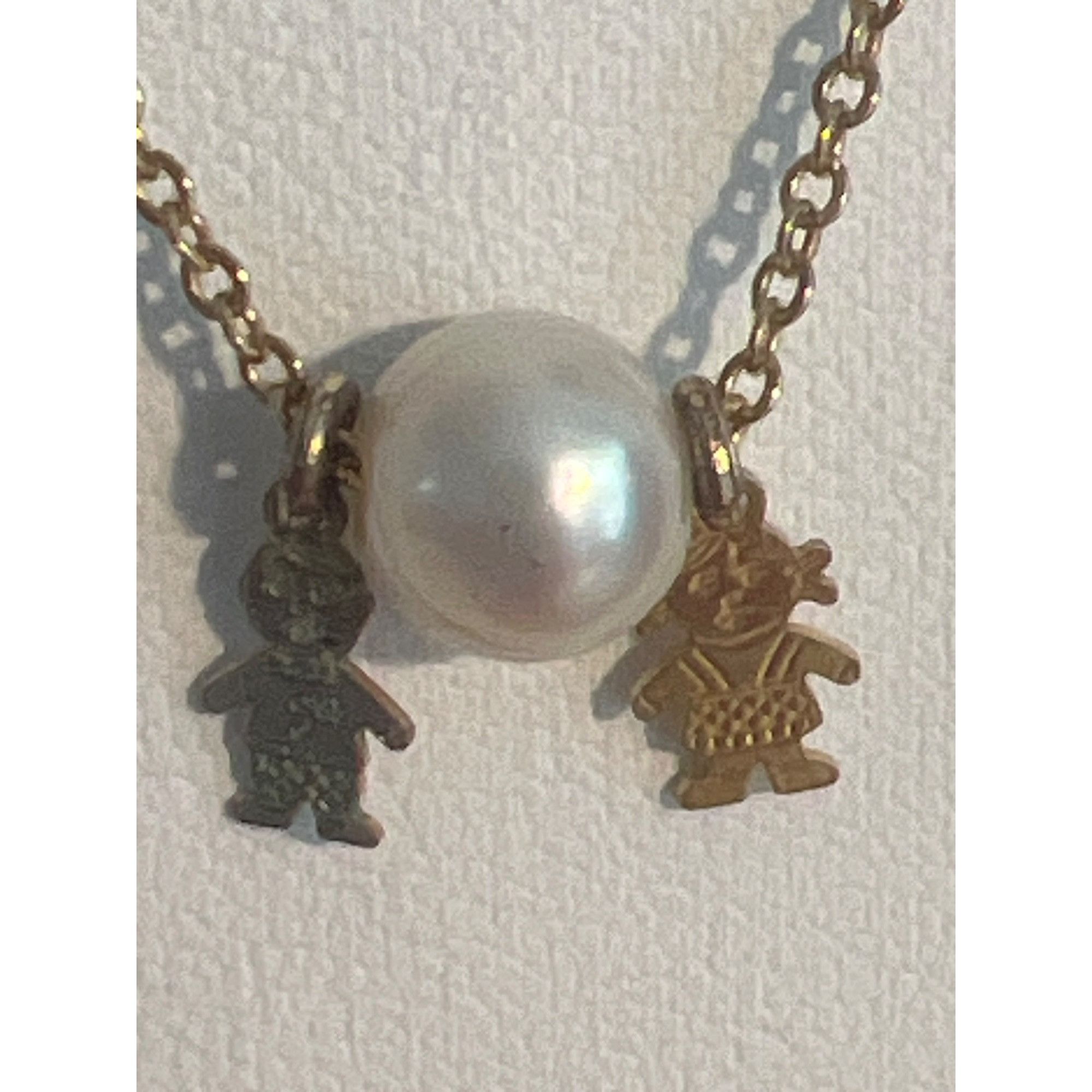 Other Vintage Gold Tone Chain Necklace Pearl Bead Boy Girl Etched Size ONE SIZE - 2 Thumbnail