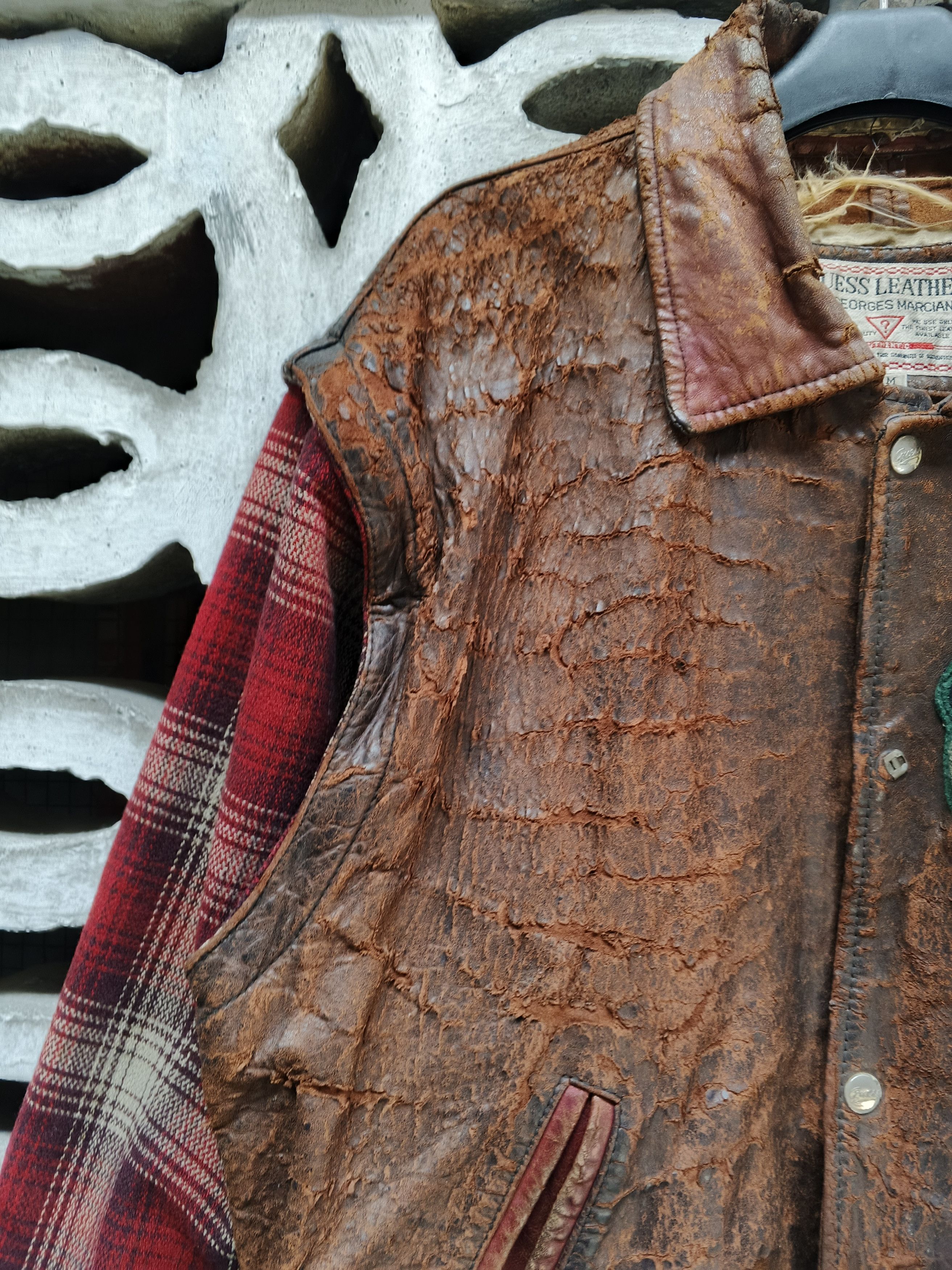 Guess 90s Guess Lake Leather Flannel Jacket Size US L / EU 52-54 / 3 - 2 Thumbnail