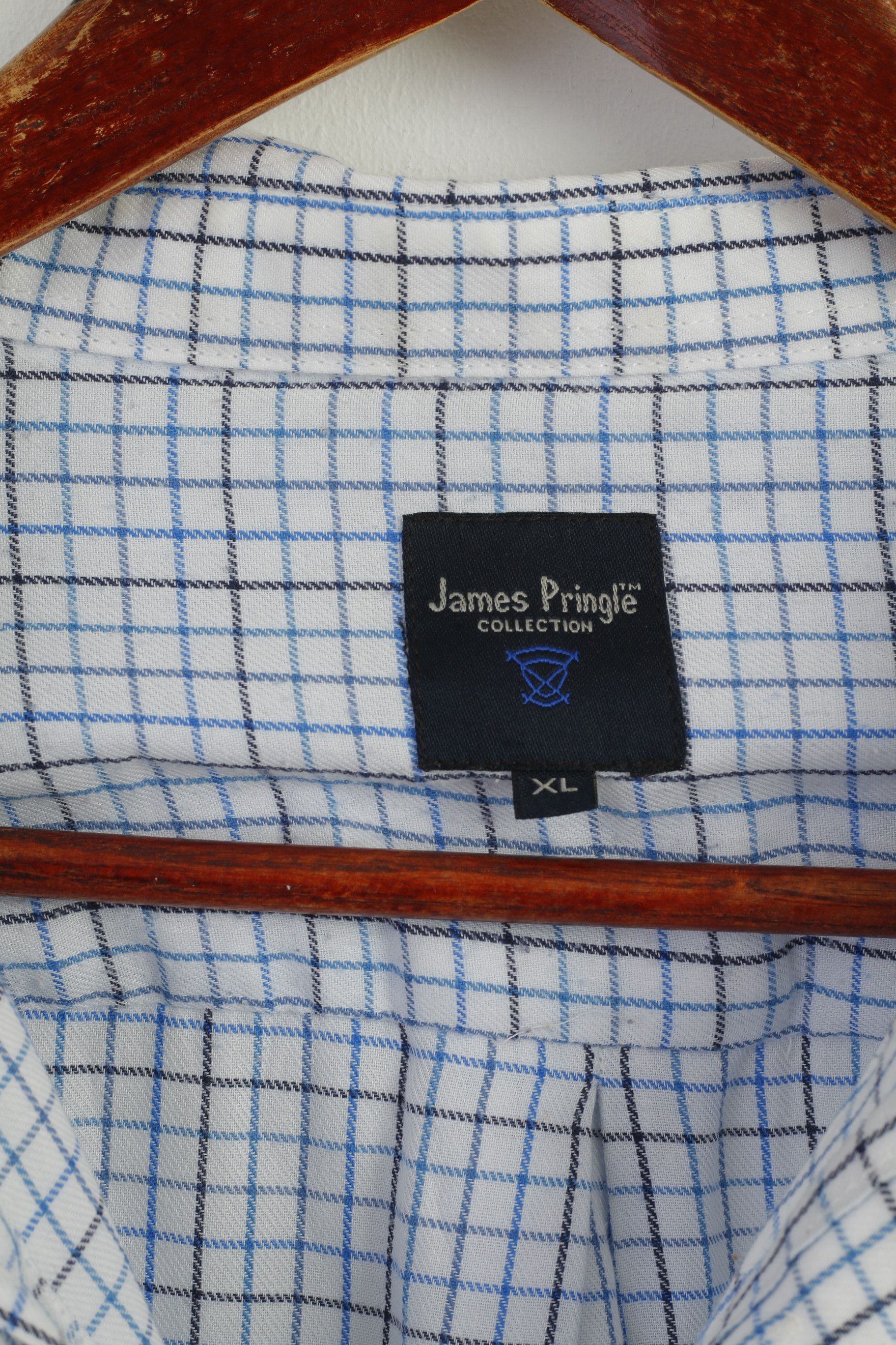 Vintage James Pringle Men XL Casual Shirt White Blue 8754 Size US XL / EU 56 / 4 - 4 Thumbnail
