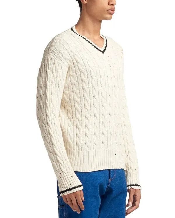 Marni o1f1d3z0326 Cable Knit V-Neck Sweater in Ivory Size US L / EU 52-54 / 3 - 3 Thumbnail