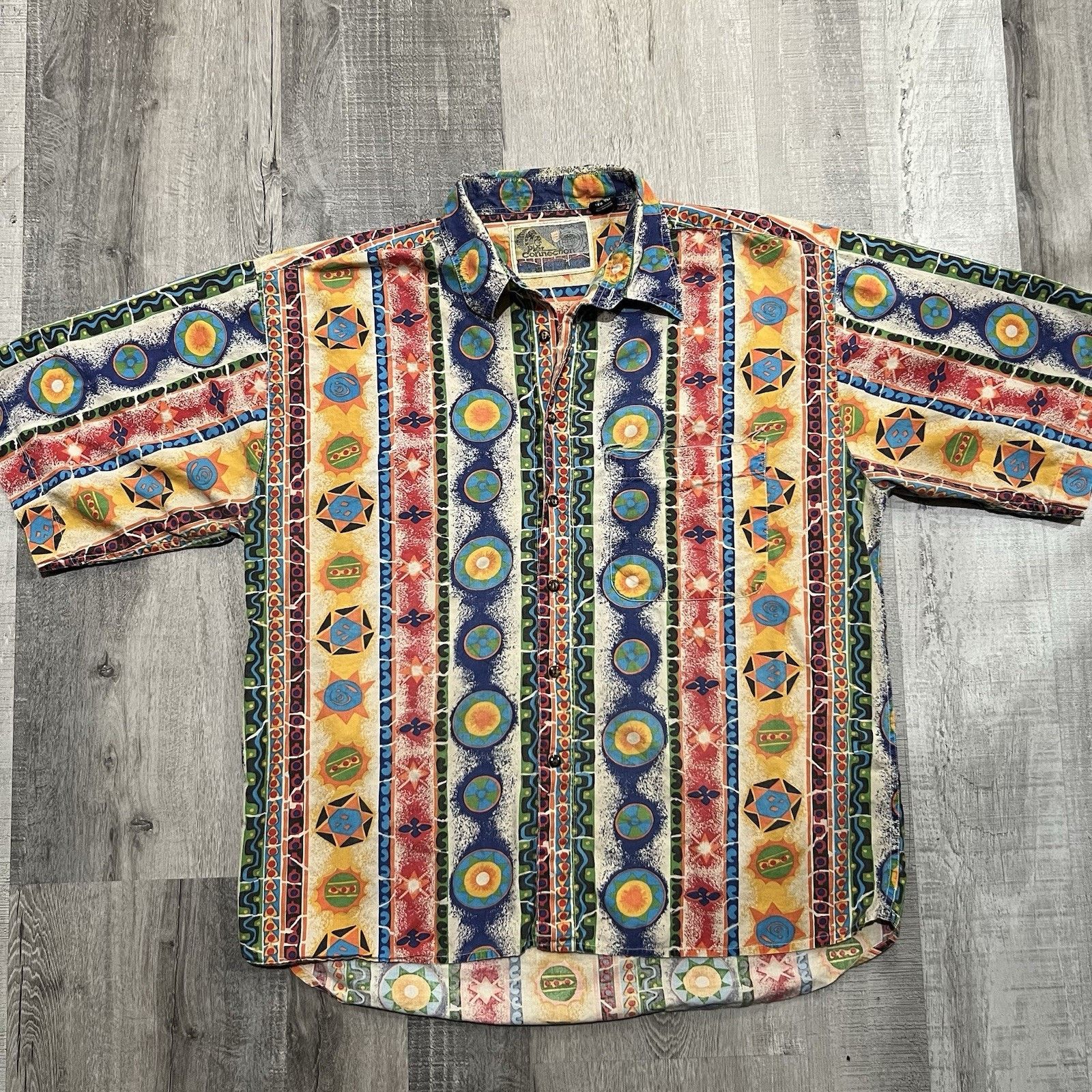 Vintage VTG Pier Connection Astrological Striped Boho Surf Button Up Size US XL / EU 56 / 4 - 1 Thumbnail