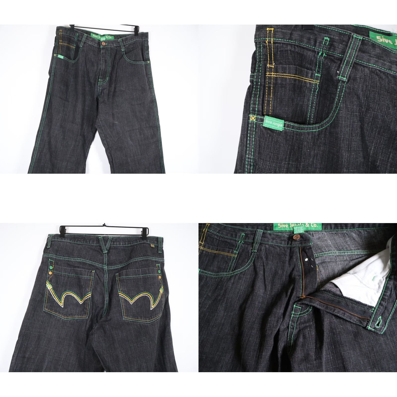 Vintage VINTAGE 5ive Jungle Jeans Baggy Fit 38x33 Black Denim 5-Pocket Men Adults 90s Hip Hop Retro Green Stitching 40 Tag Jeans Men's Size US 38 / EU 54 - 9 Thumbnail