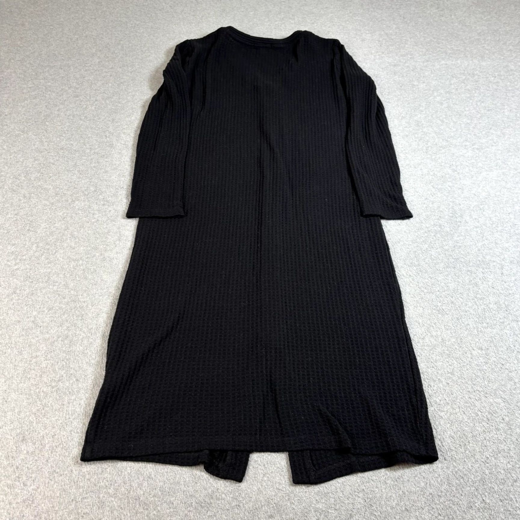 Beyond Yoga Beyond Yoga Sweater Dress Women M Black Waffle Knit Midi Button Front Long Sleeve V-Neck Knit Thermal Casual Fall Winter Spring USA Size M / US 6-8 / IT 42-44 - 2 Thumbnail