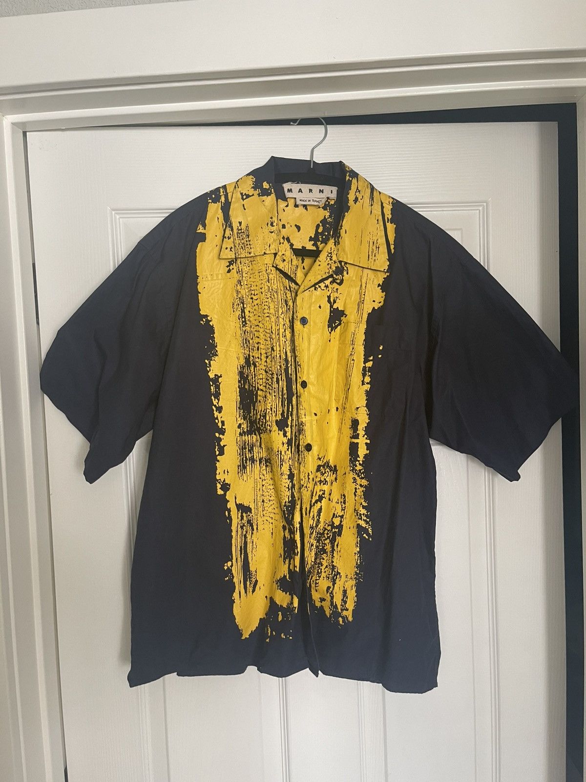 Marni Navy & Yellow Paint Brush Splatter Button Up Shirt Size US M / EU 48-50 / 2 - 1 Thumbnail