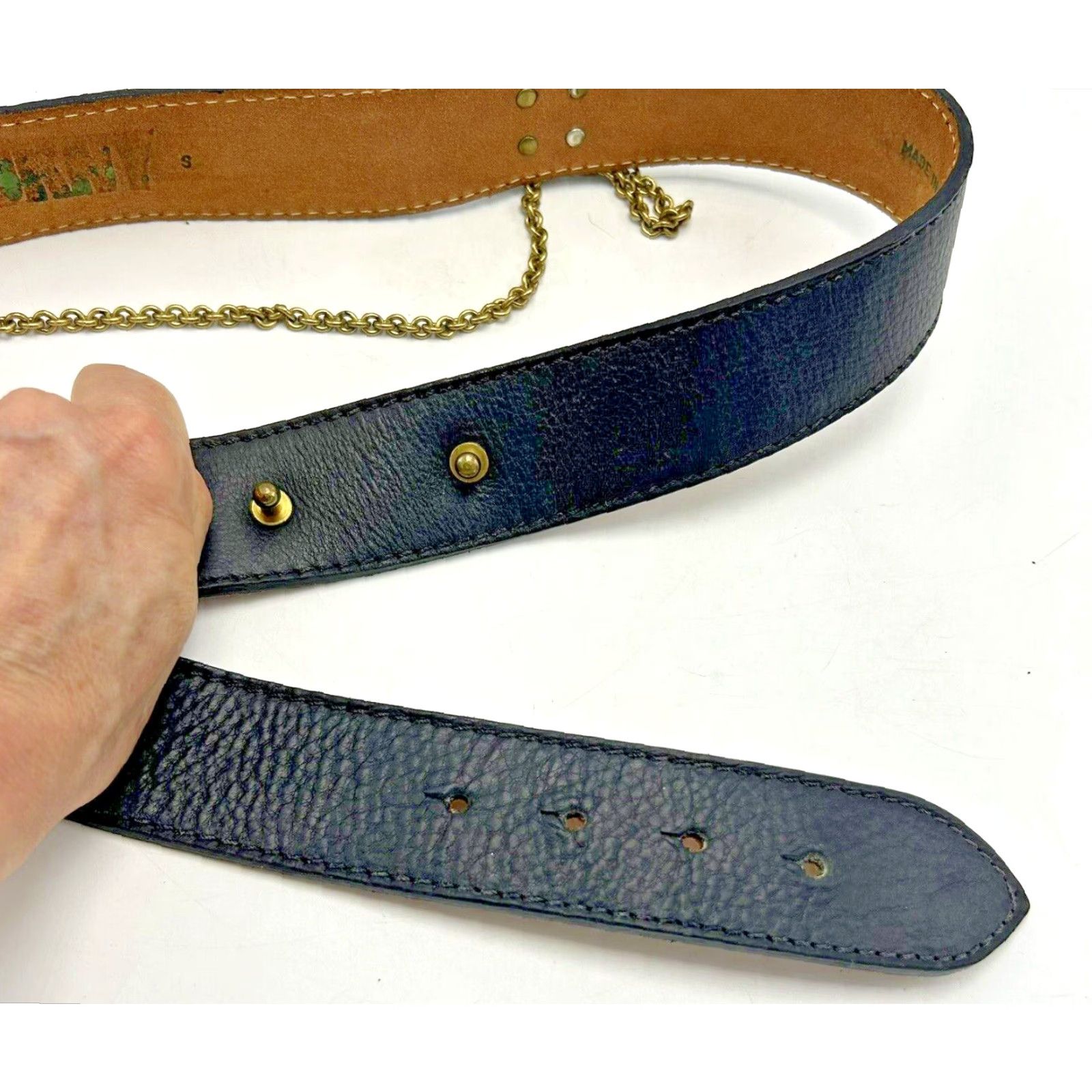 DKNY VINTAGE DKNY Belt Women Small S Black Leather Chain 80s USA Adjustable Double Chain Leather Belt Women Mens? Size ONE SIZE - 3 Thumbnail