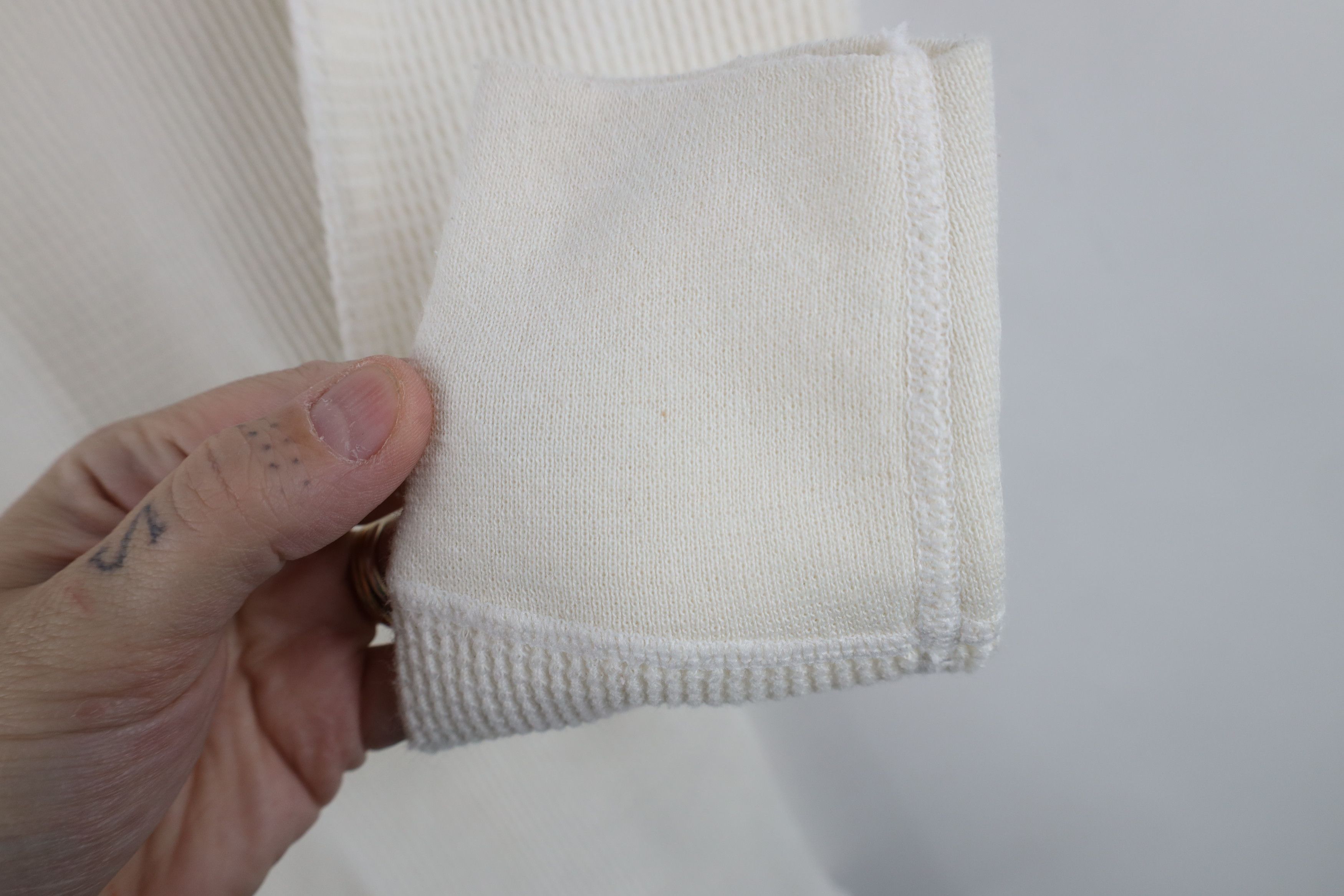Vintage Vintage 90s Streetwear Thermal Waffle Knit T-Shirt Cream USA Size L / US 10 / IT 46 - 5 Thumbnail