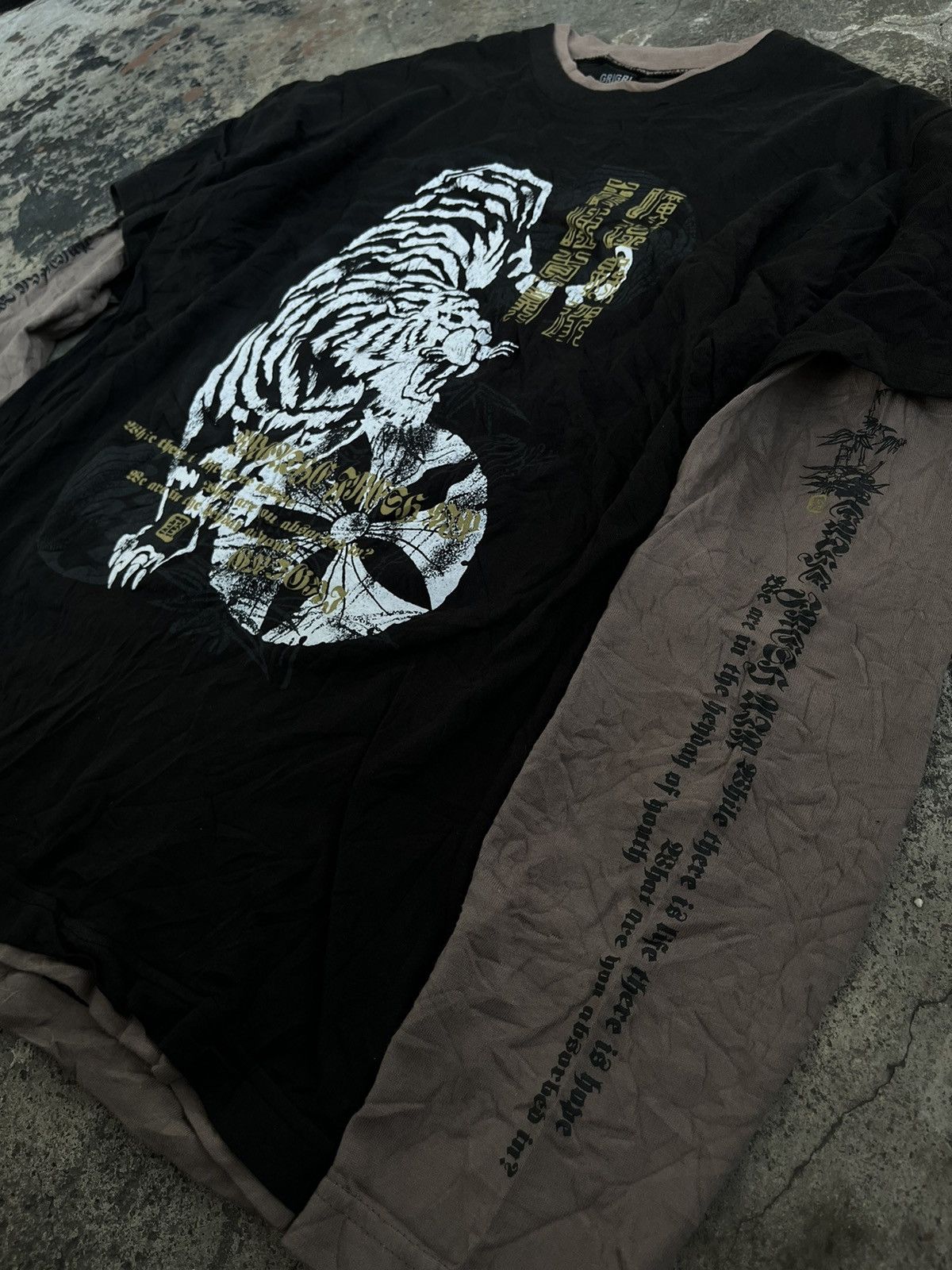 14th Addiction GRIGRI JAPANESE POEM Y2K DOUBLE LAYER KANJI TIGER PUNK STYLE Size US L / EU 52-54 / 3 - 5 Thumbnail