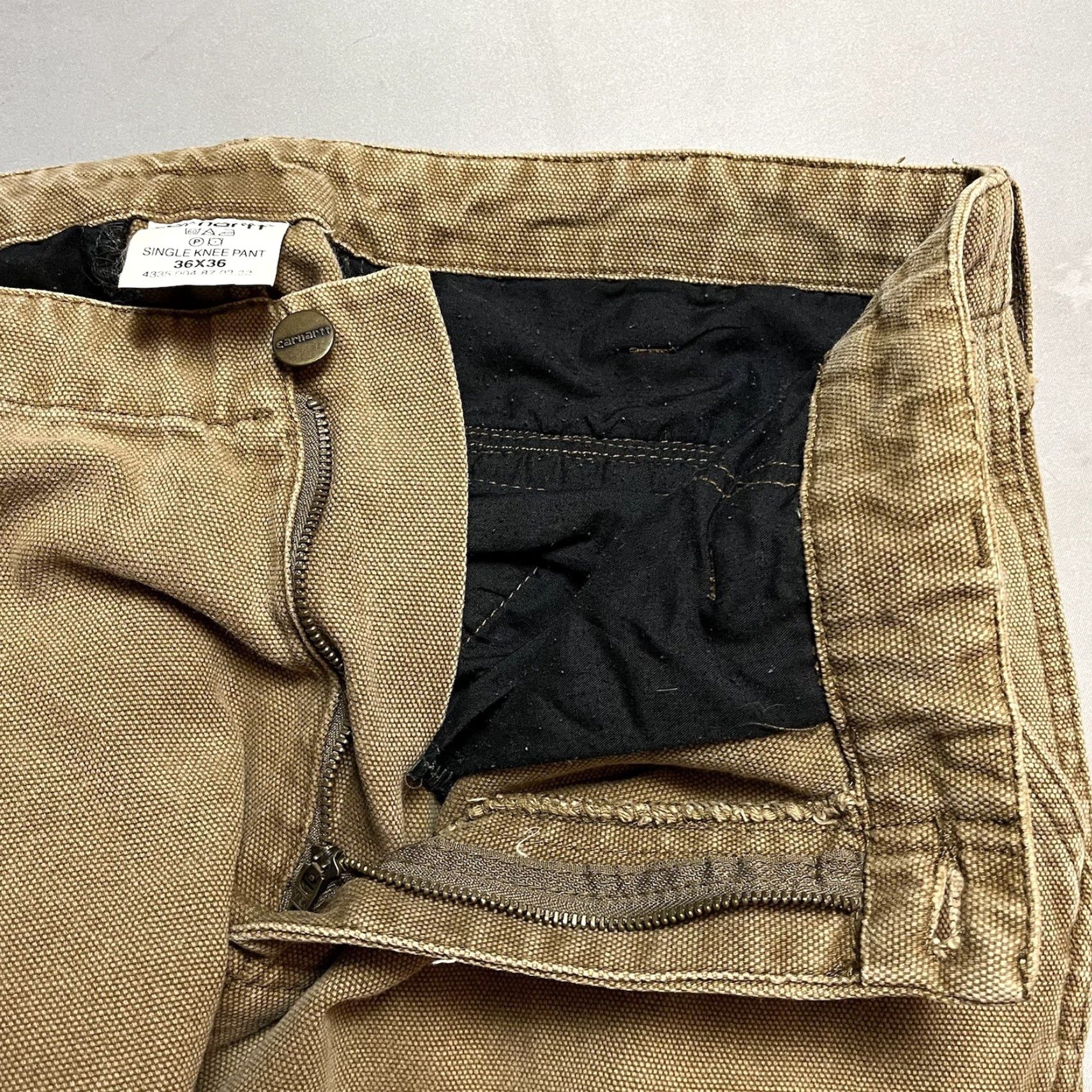 VINTAGE Carhartt Cargo Canvas Pants Regular Men 29in Inseam Beige Size 36x29 Workwear Cargo Pocket