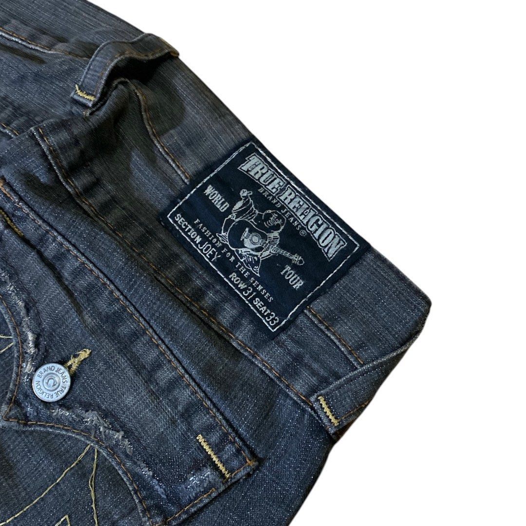 If Six Was Nine Vintage True Religion Joey Distressed Denim Flared Jeans Size US 35 - 4 Thumbnail