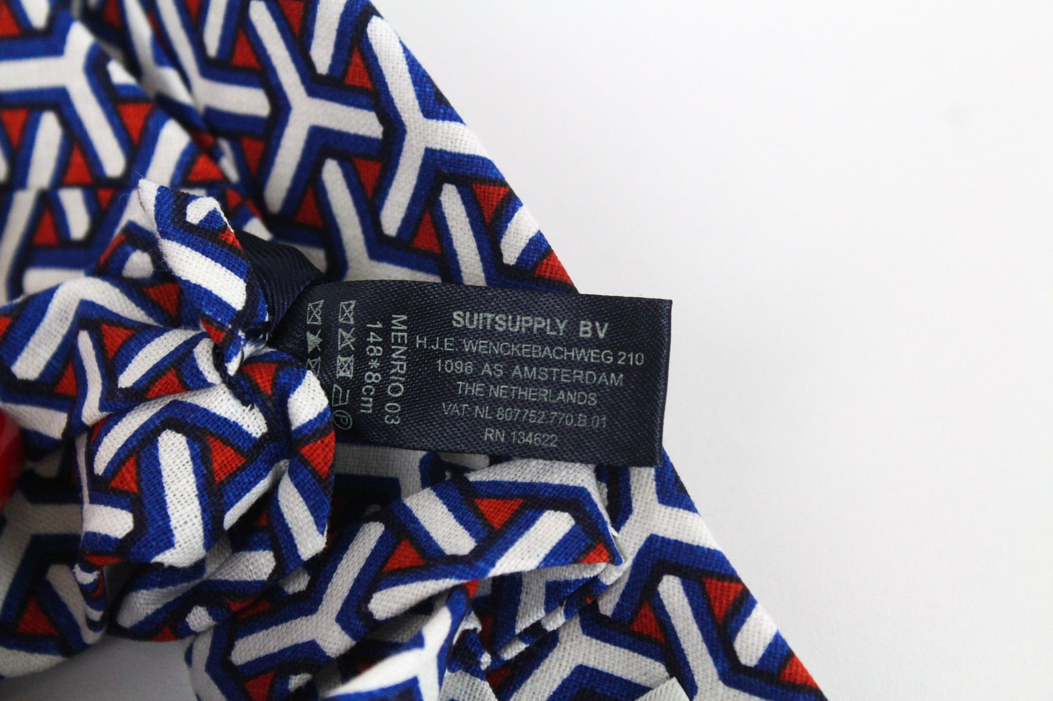 Suitsupply 148 x 8 cm Blue White Red Patterned Linen Tie 72096 Size ONE SIZE - 6 Thumbnail