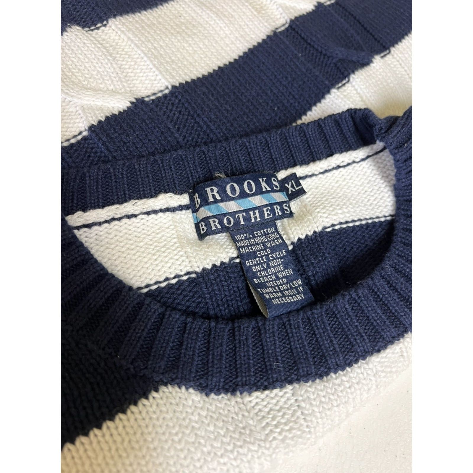 Brooks Brothers VINTAGE Brooks Brothers Cable Knit Pullover Sweater XL White & Blue Stripes Mens Regular Crew Neck Knit Cotton Sailor Theme Size US XL / EU 56 / 4 - 3 Thumbnail