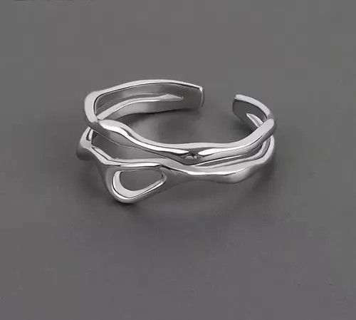 Handmade × Jewelry Abstract Ring Veins Silver Modern Punk Art Psychedelic Size ONE SIZE - 4 Thumbnail
