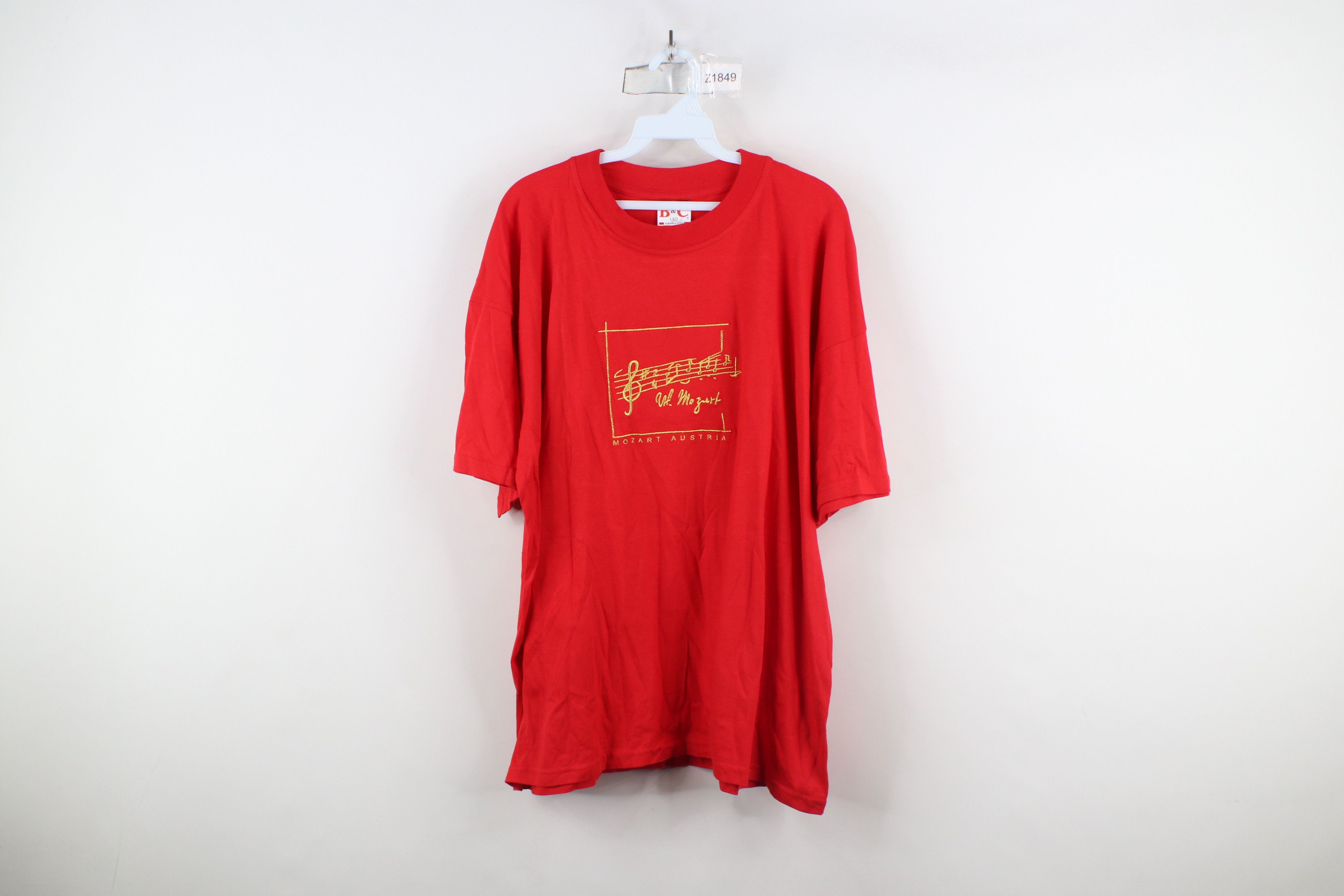 Vintage Vintage 90s Streetwear Mozart Austria Music T-Shirt Red Size US XXL / EU 58 / 5 - 1 Thumbnail
