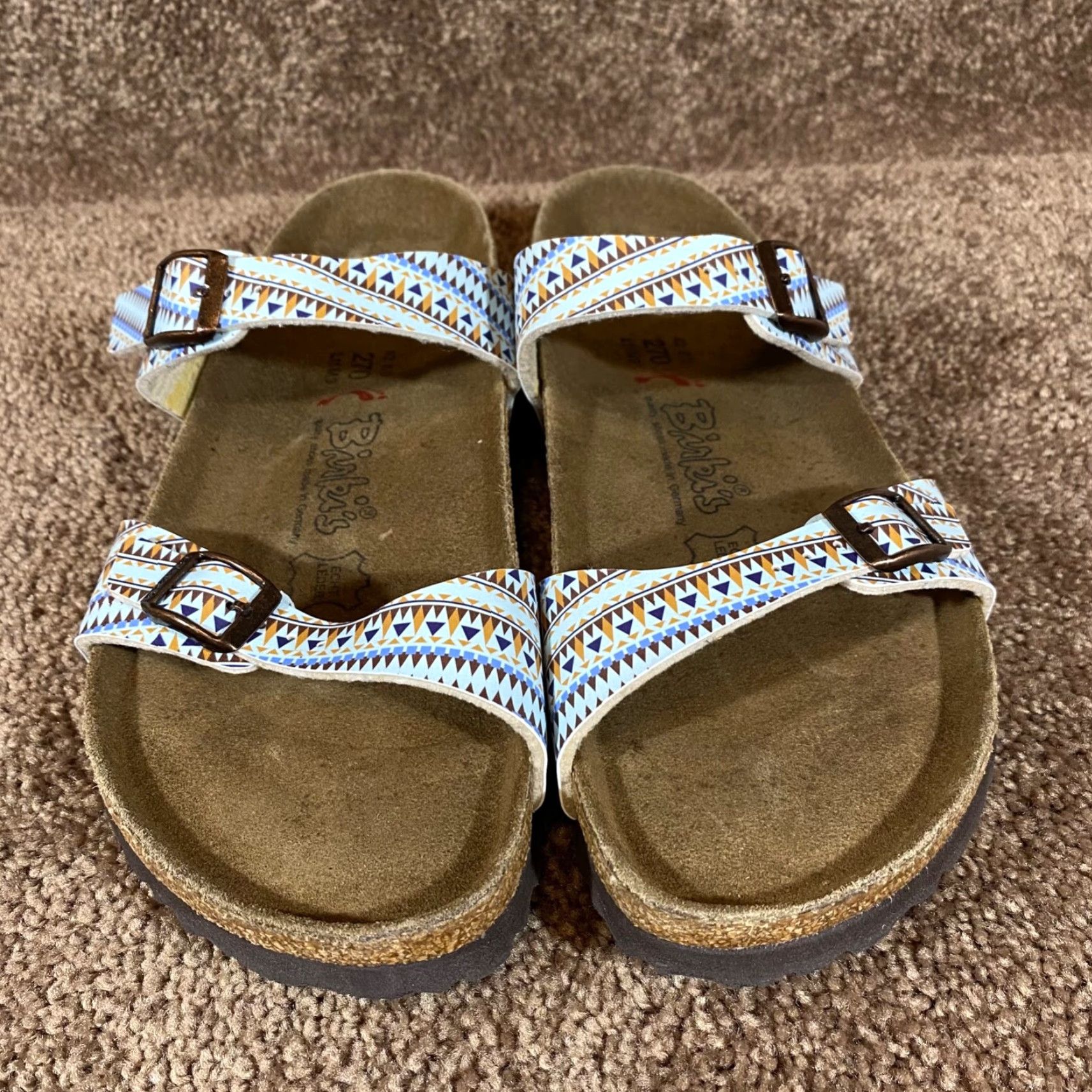 Birkenstock Birkenstock Arizona Sandals EU 42 Womens 11-11.5 Birkis Triangle RARE Print Leather Suede Buckle Adjustable Footbed Sandals Multicolor Size US 11 / IT 41 - 4 Thumbnail