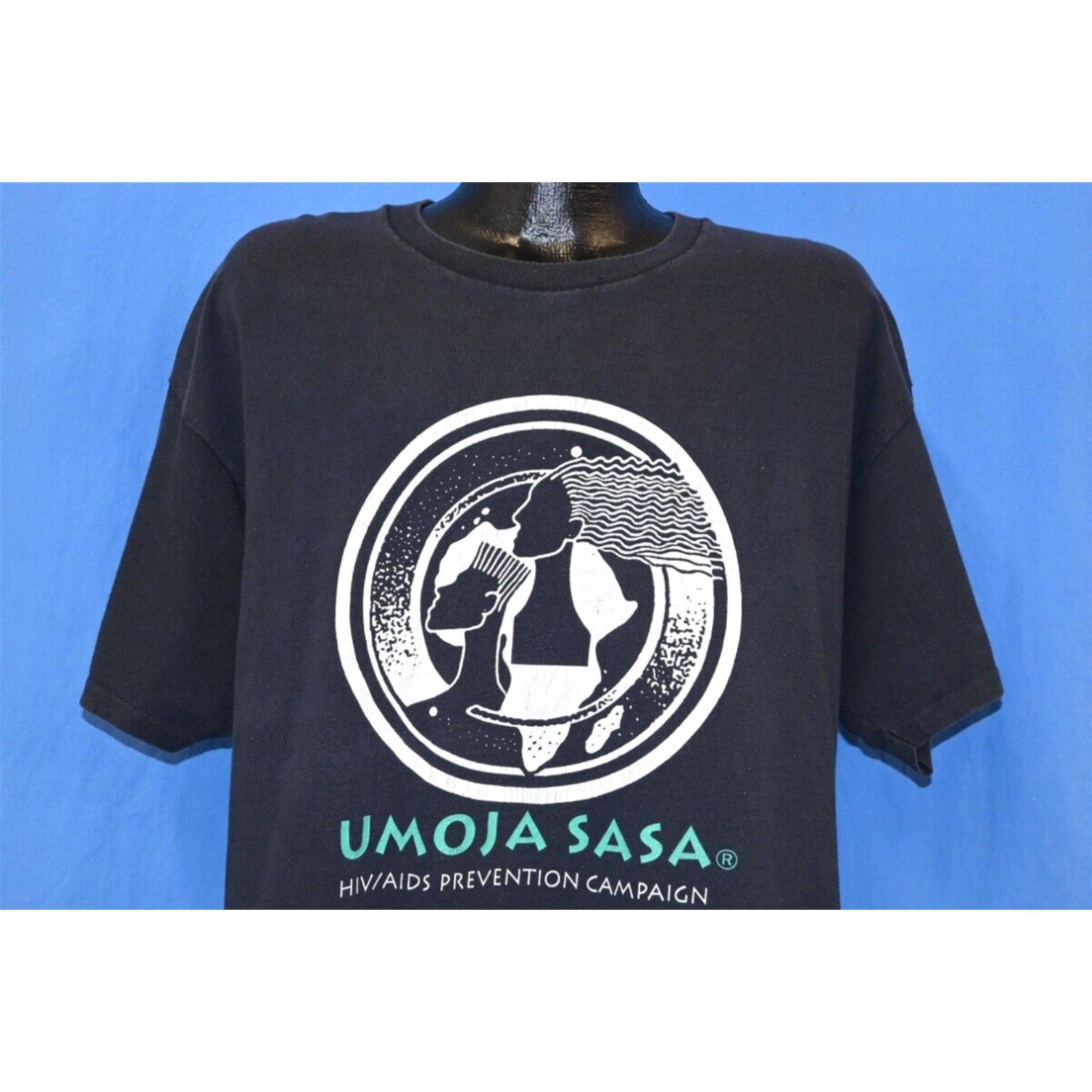 image of Delta Vintage 90's Umoja Sasa Unity Now Hiv Aids Prevention Protect Blood T-Shirt XL in White, Men'
