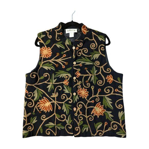 Orvis ORVIS Vintage 90s Cotton Loopstitch Floral Embroidered Butto Size L / US 10 / IT 46 - 1 Thumbnail