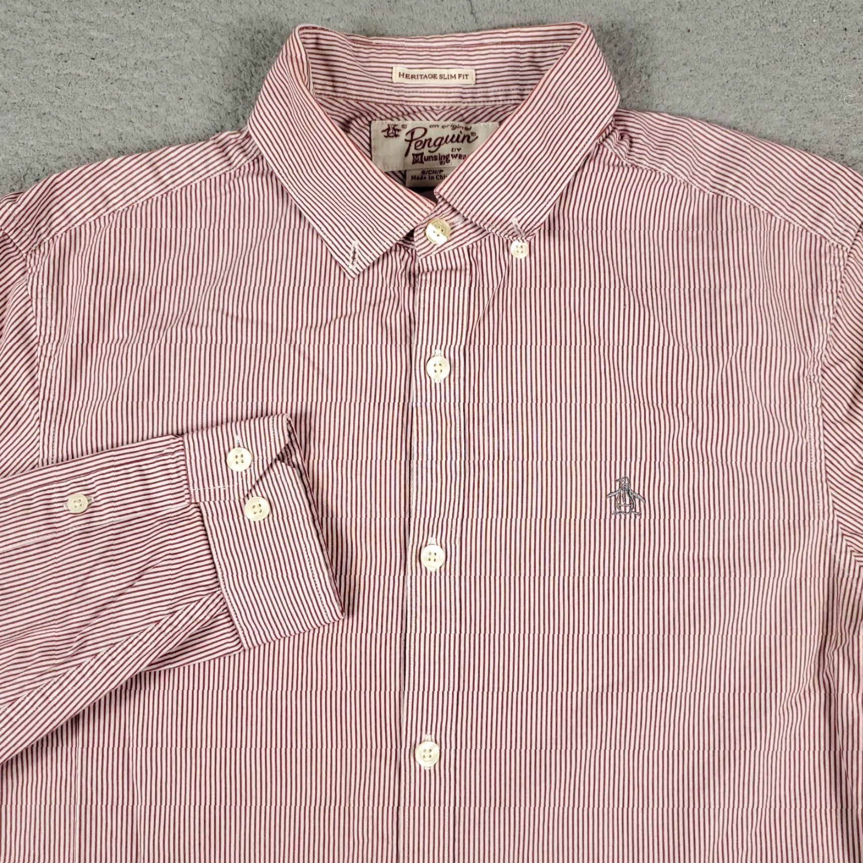 Original Penguin Original Penguin Button-Up Shirt Mens Small Red Striped Casual Long Sleeve Classic Preppy Size US L / EU 52-54 / 3 - 2 Thumbnail