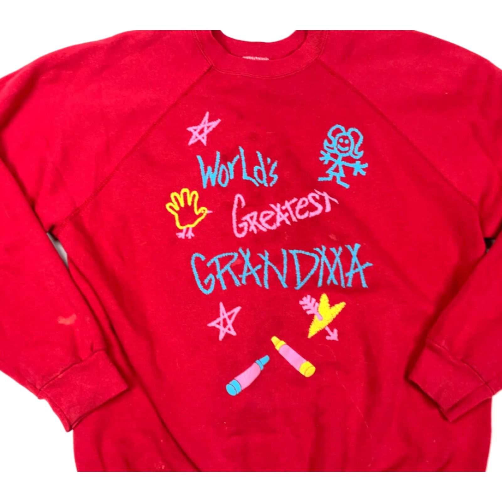 Tultex VINTAGE Greatest Grandma Tultex Sweatshirt Adult XL Raglan Red 90s Retro Cotton Blend Mens Size US XL / EU 56 / 4 - 3 Thumbnail