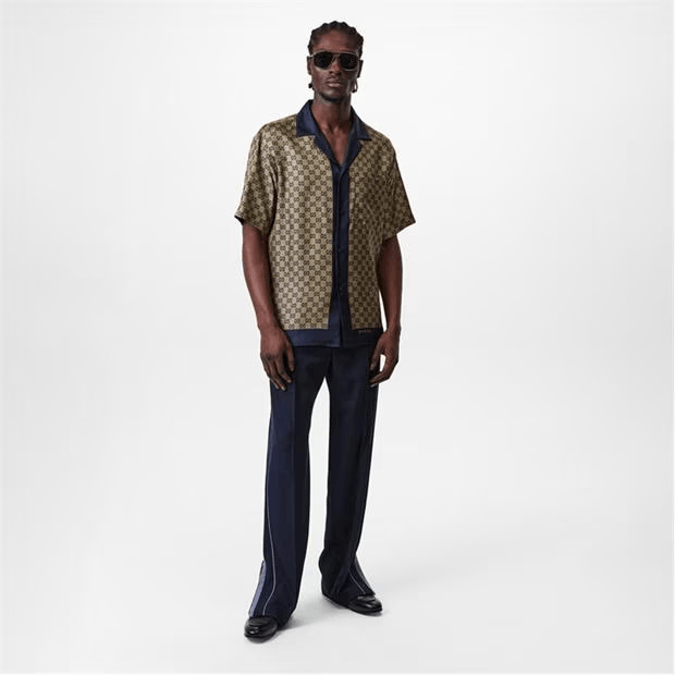 Gucci Men'S Gg Monogram Logo Silk Bowling Shirt Size US M / EU 48-50 / 2 - 3 Thumbnail