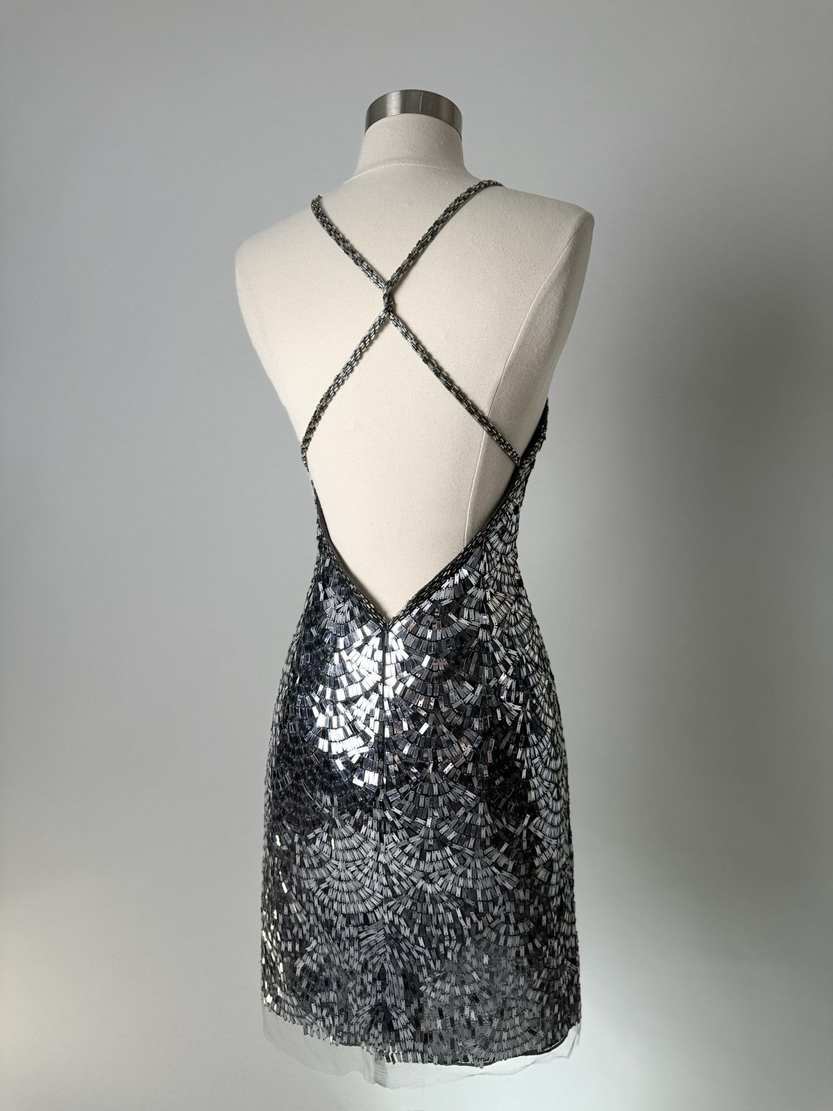 Other Brand New US 14 Jovani Mini Evening Dress in Silver Color Size XL / US 12-14 / IT 48-50 - 6 Thumbnail