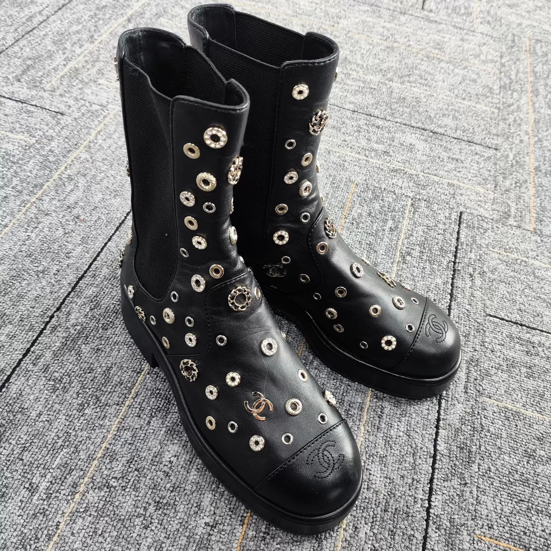 Chanel CHANEL Crystal - Embellished Black Short Boots 38 Size US 7.5 / IT 37.5 - 1 Thumbnail